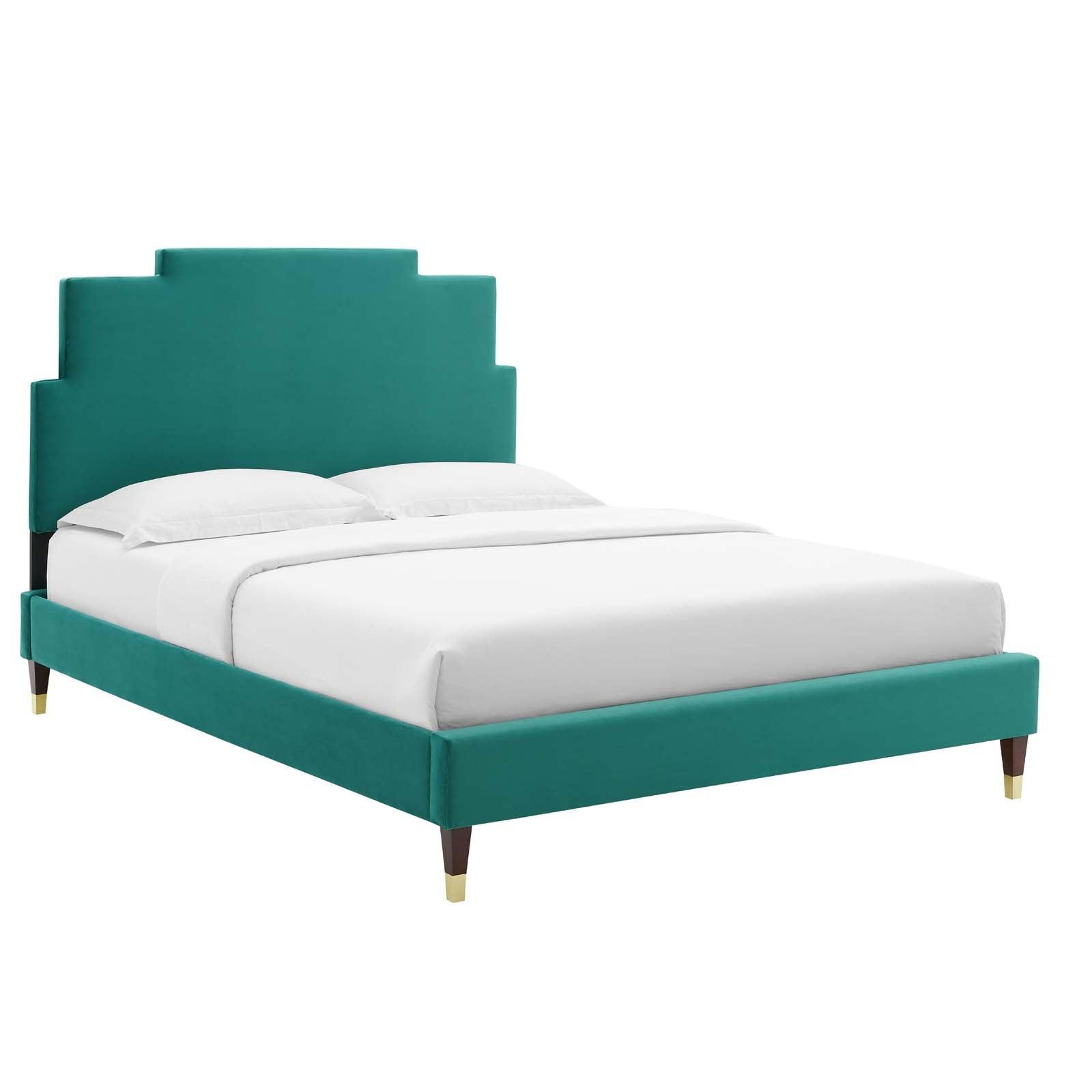 Lindsey Performance Velvet Queen Platform Bed, MOD-6704 FredCo