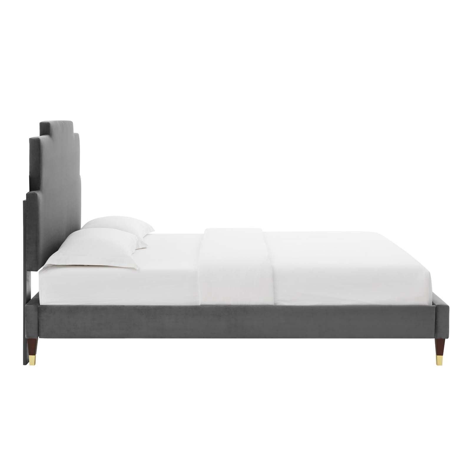 Lindsey Performance Velvet Queen Platform Bed, MOD-6704 FredCo