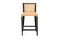 Lingga Modern Bohemian Dark Brown Mahogany Wood and Natural Rattan Counter Stool FredCo