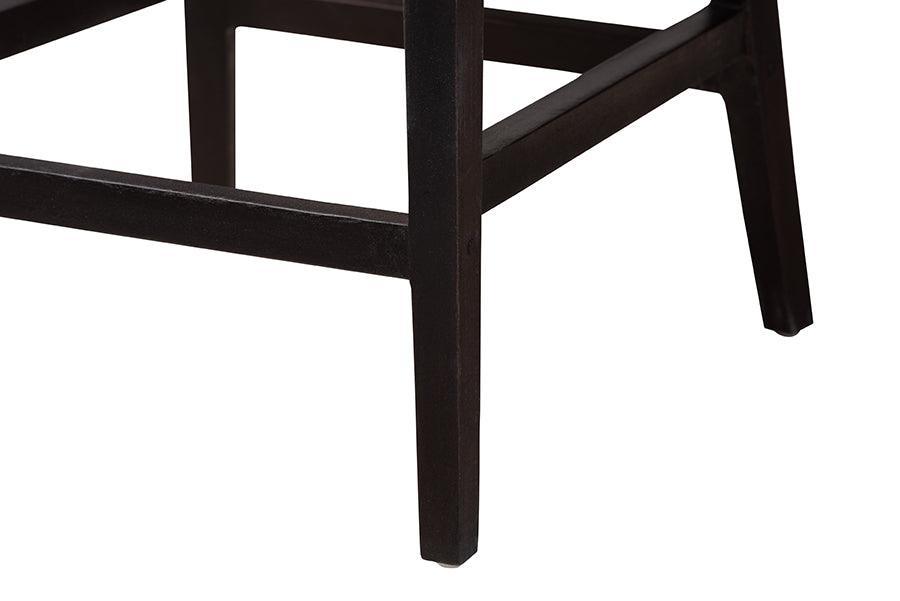 Lingga Modern Bohemian Dark Brown Mahogany Wood and Natural Rattan Counter Stool FredCo