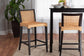 Lingga Modern Bohemian Dark Brown Mahogany Wood and Natural Rattan Counter Stool FredCo