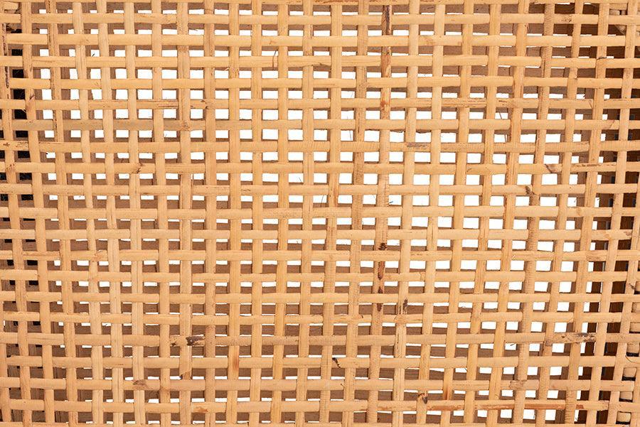 Lingga Modern Bohemian Dark Brown Mahogany Wood and Natural Rattan Counter Stool FredCo