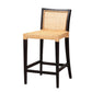Lingga Modern Bohemian Dark Brown Mahogany Wood and Natural Rattan Counter Stool FredCo