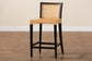 Lingga Modern Bohemian Dark Brown Mahogany Wood and Natural Rattan Counter Stool FredCo