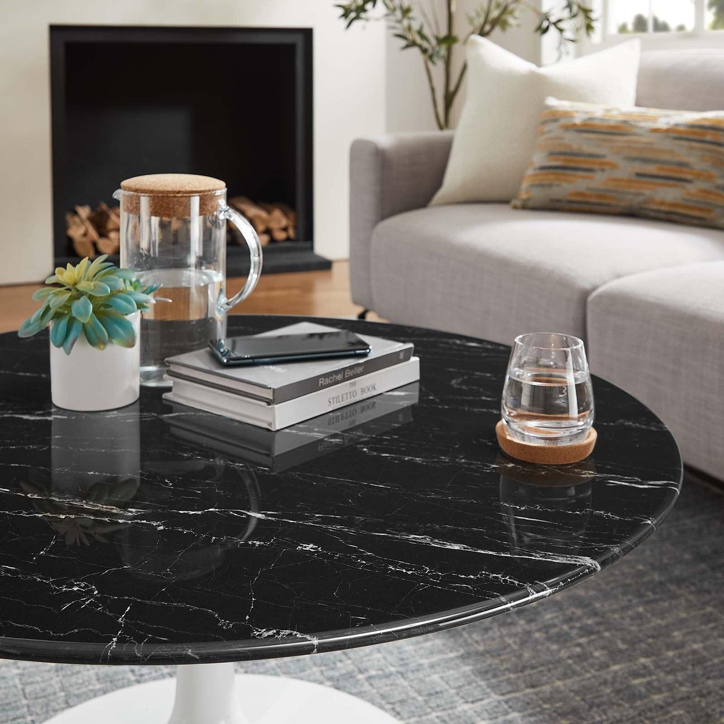 Lippa 36" Round Artificial Marble Coffee Table, EEI-5191 FredCo