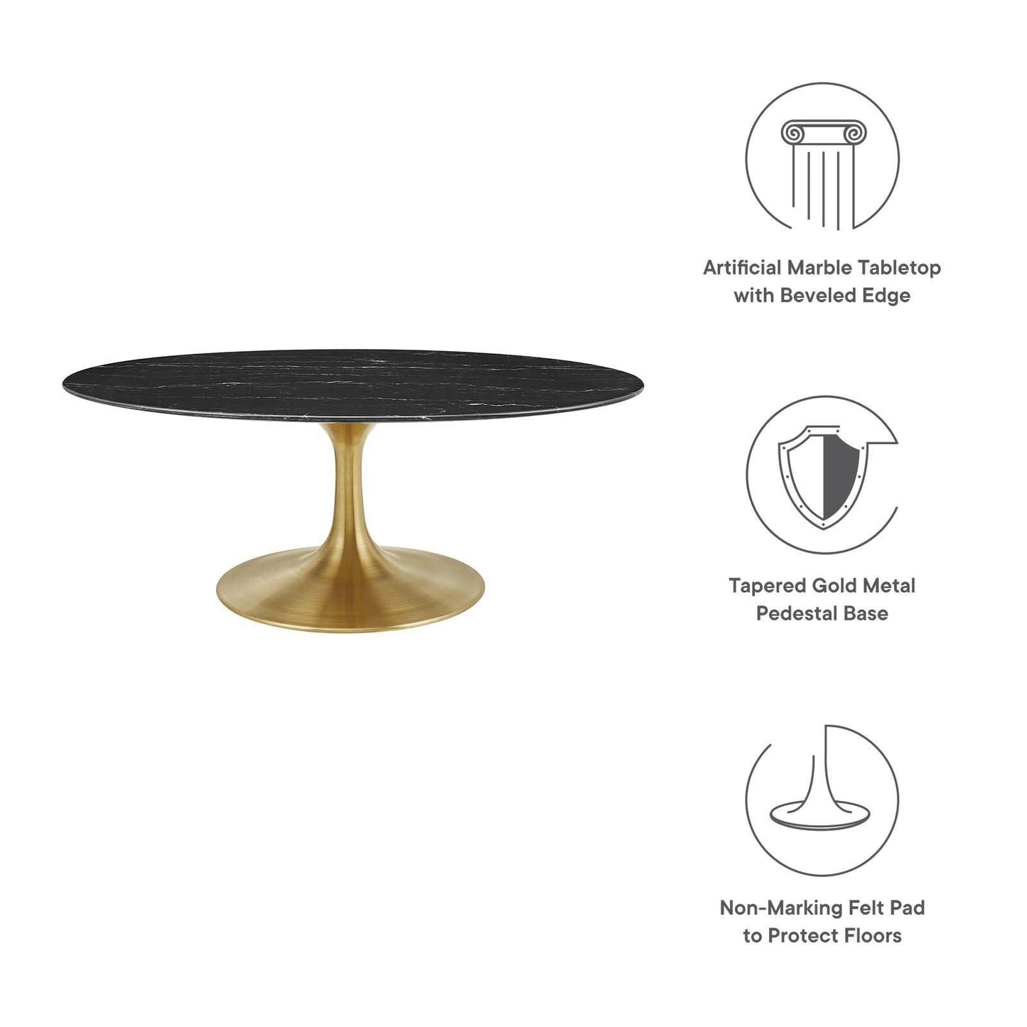 Lippa 42" Oval Artificial Marble Coffee Table, EEI-5522 FredCo