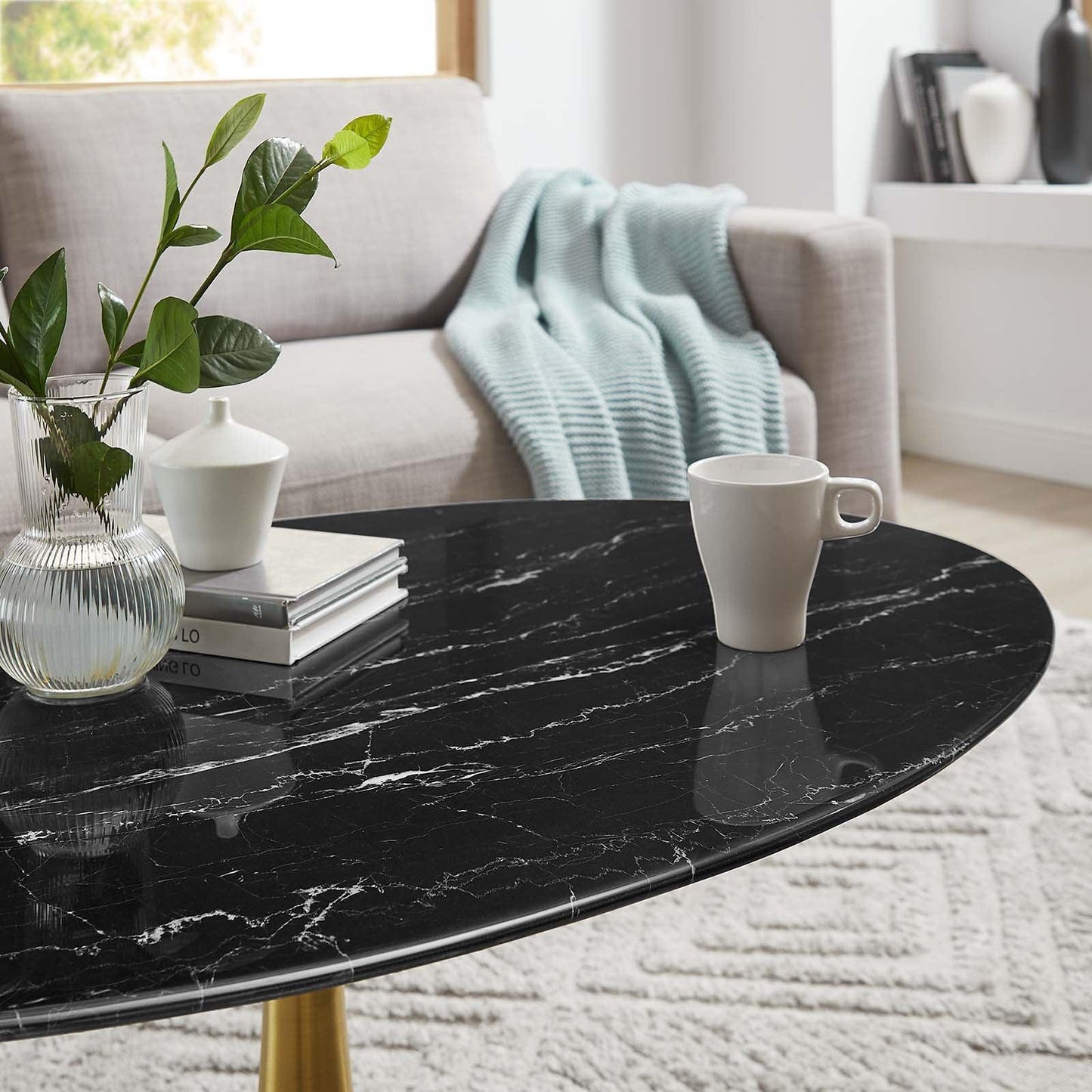 Lippa 42" Oval Artificial Marble Coffee Table, EEI-5522 FredCo