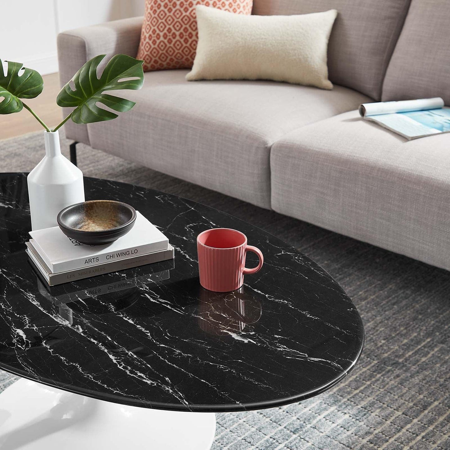 Lippa 48" Oval Artificial Marble Coffee Table, EEI-5193 FredCo