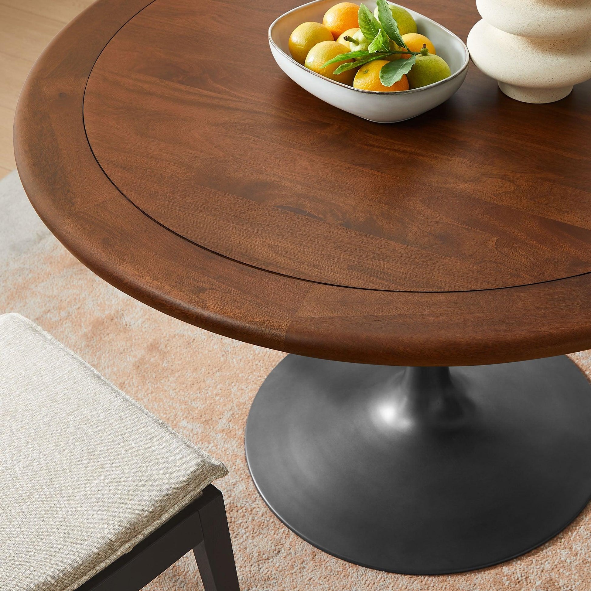 Lippa 48" Round Pedestal Solid Wood and Metal Dining Table by Modway FredCo