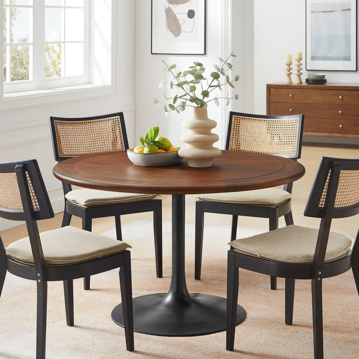 Lippa 48" Round Pedestal Solid Wood and Metal Dining Table by Modway FredCo