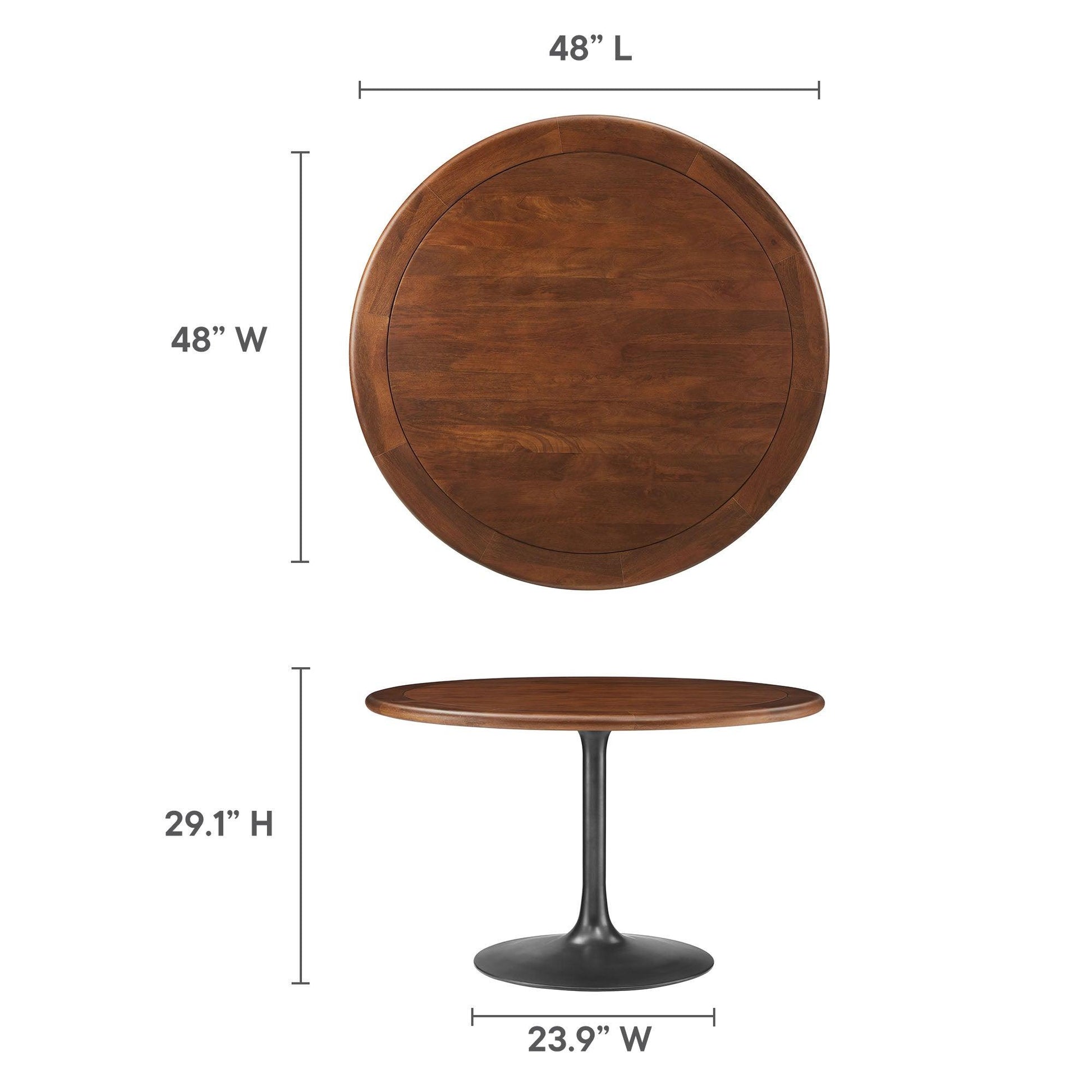 Lippa 48" Round Pedestal Solid Wood and Metal Dining Table by Modway FredCo