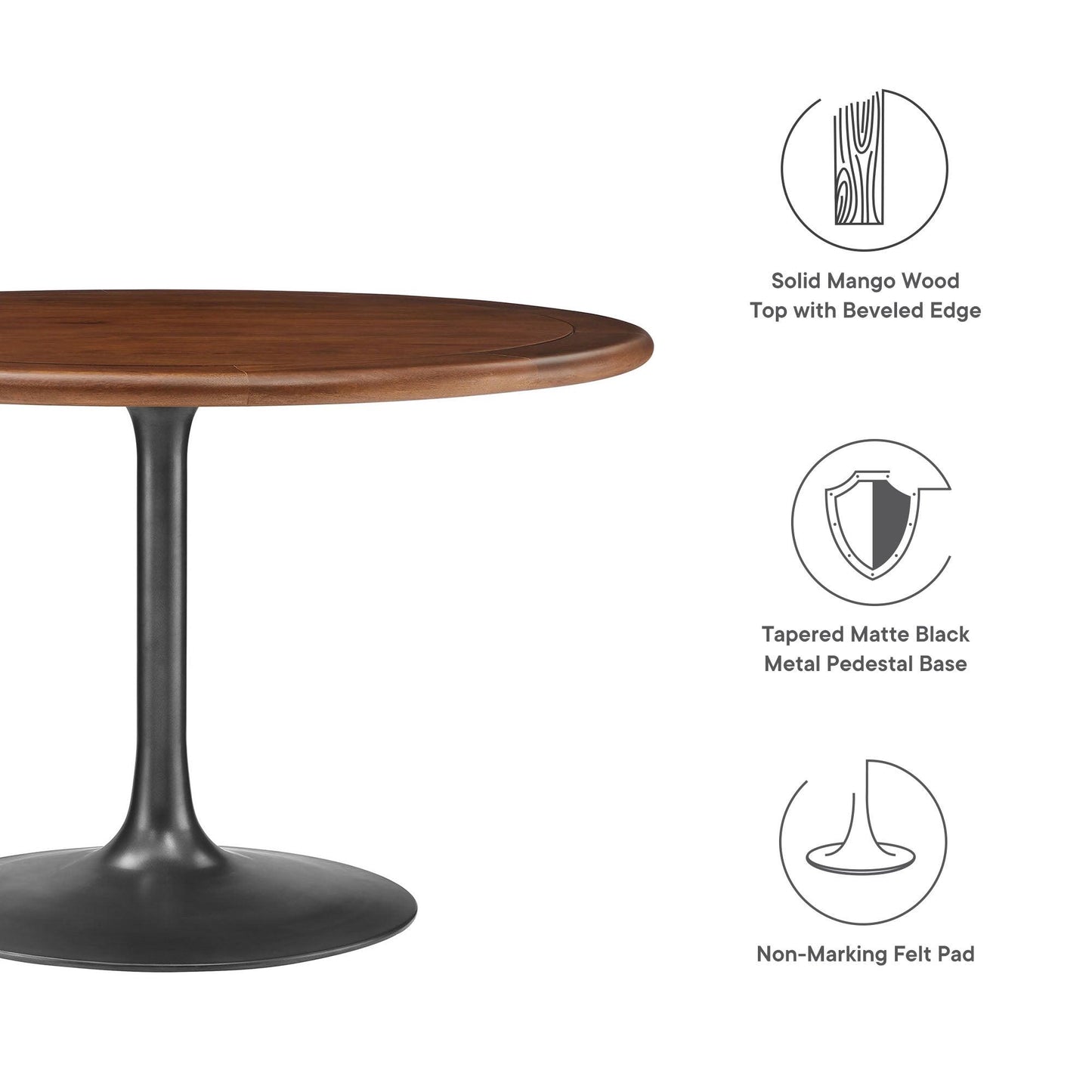 Lippa 48" Round Pedestal Solid Wood and Metal Dining Table by Modway FredCo