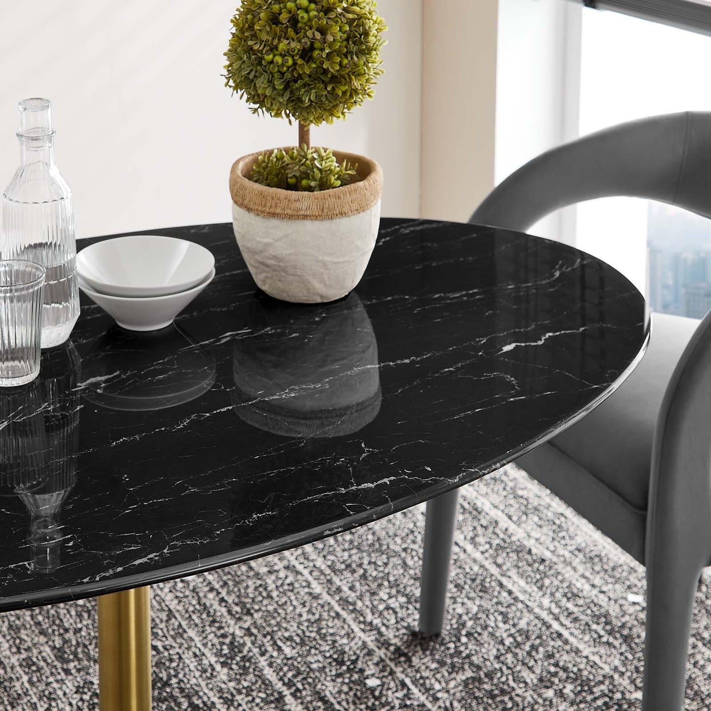 Lippa 54" Oval Artificial Marble Dining Table, EEI-5242 FredCo