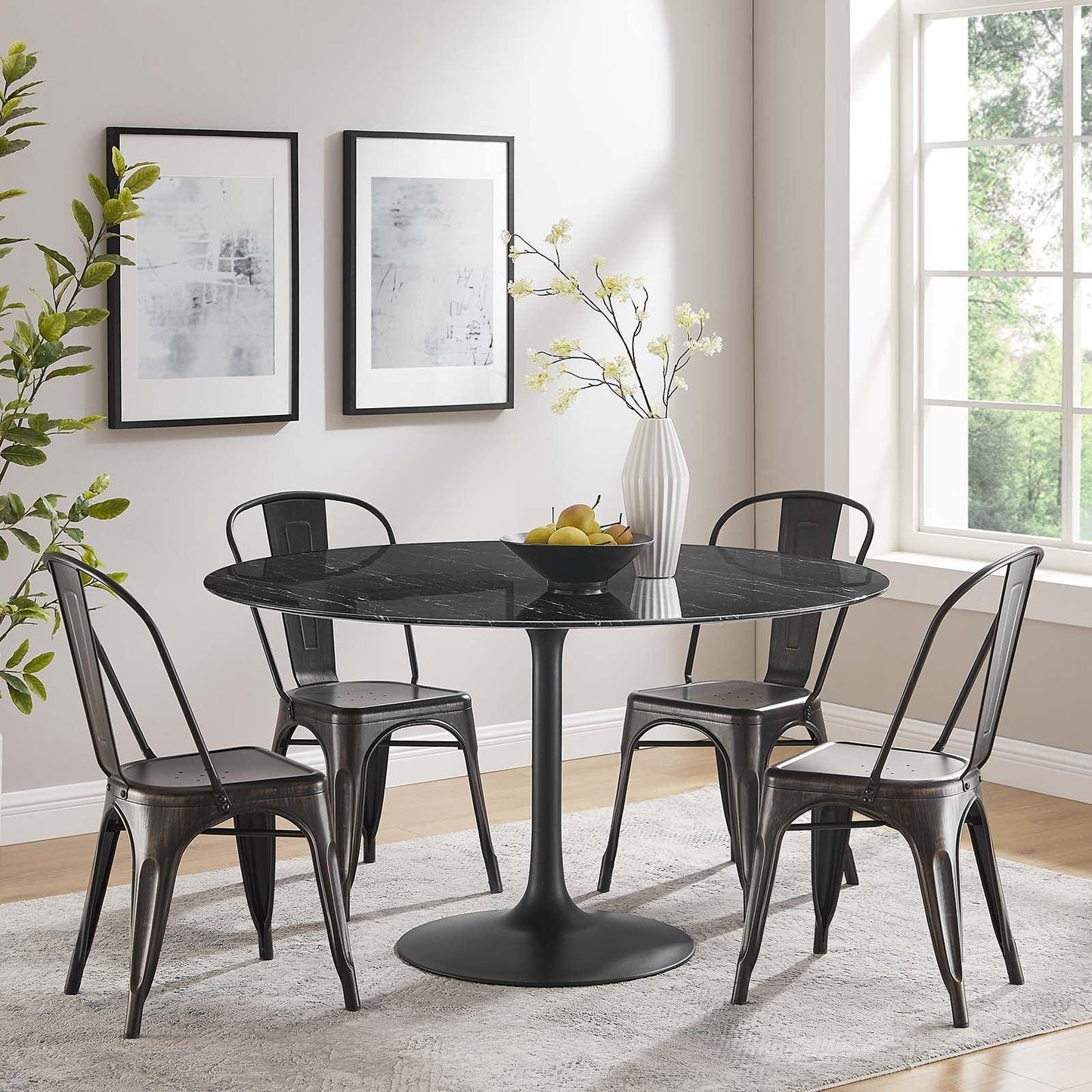 Lippa 54" Round Artificial Marble Dining Table, EEI-4878 FredCo