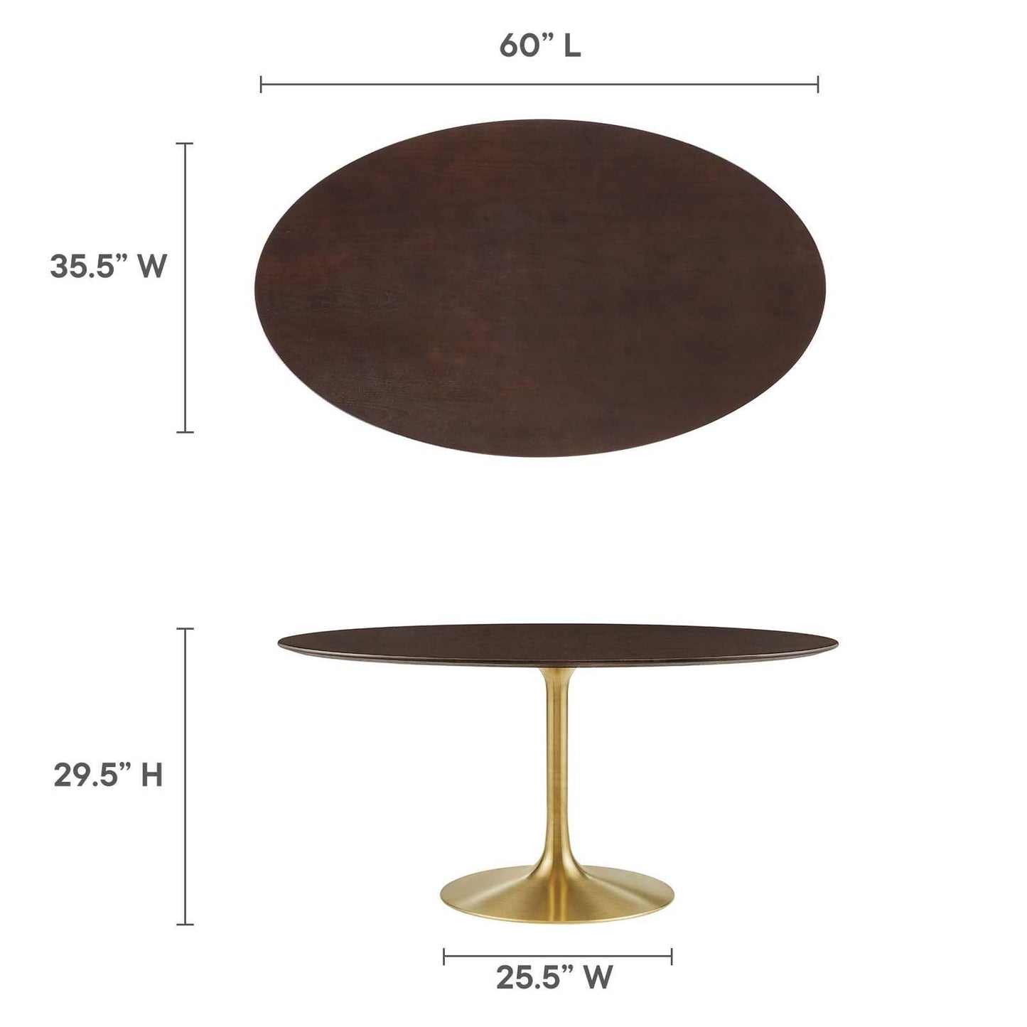 Lippa 60" Oval Walnut Dining Table, EEI-5524 FredCo