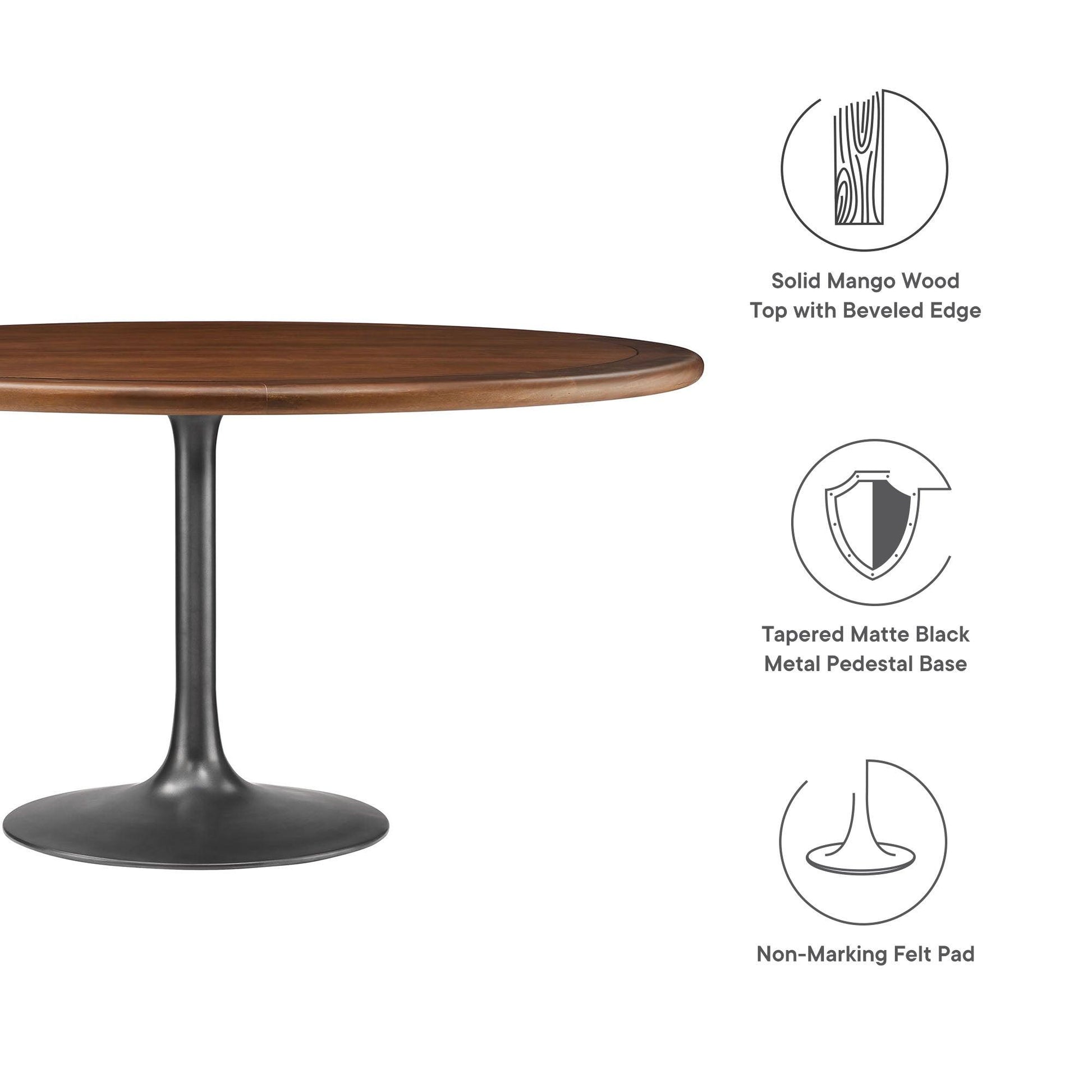 Lippa 60" Round Pedestal Solid Wood and Metal Dining Table by Modway FredCo