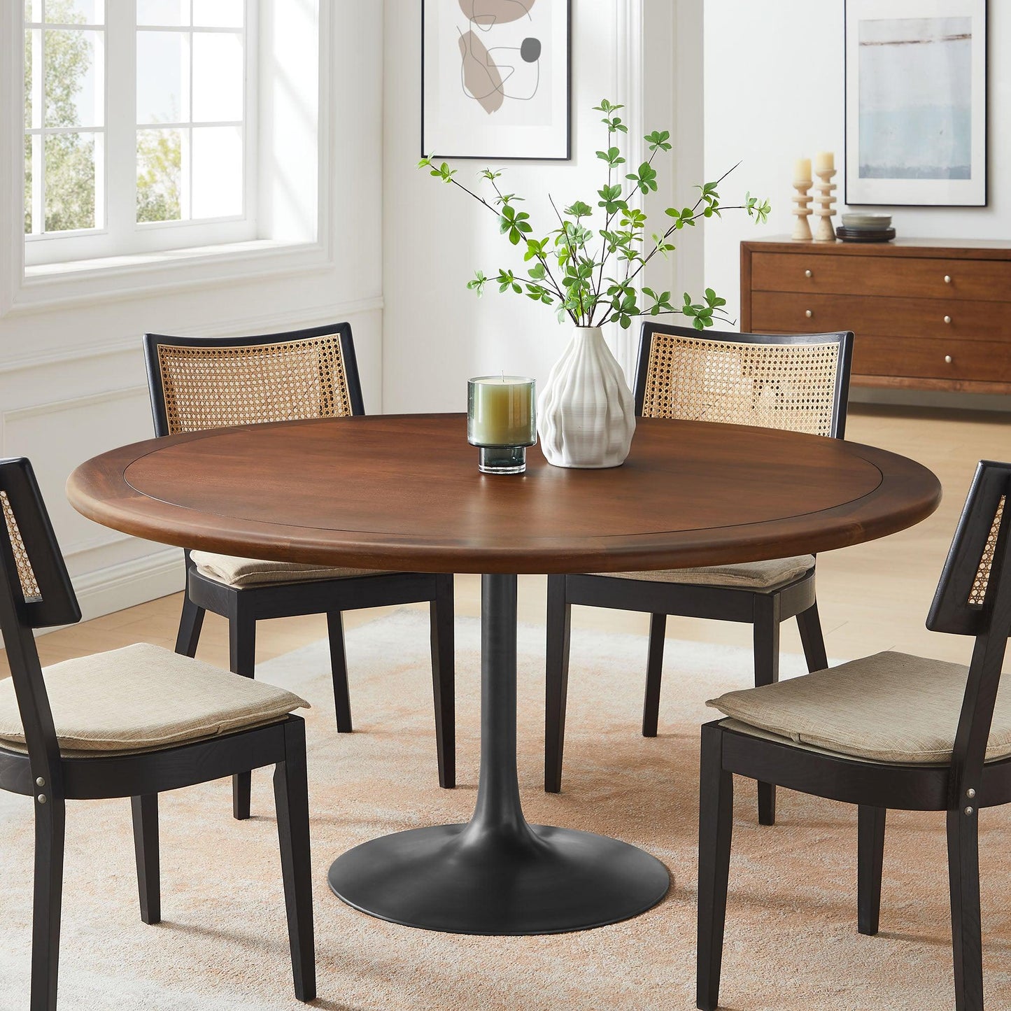 Lippa 60" Round Pedestal Solid Wood and Metal Dining Table by Modway FredCo