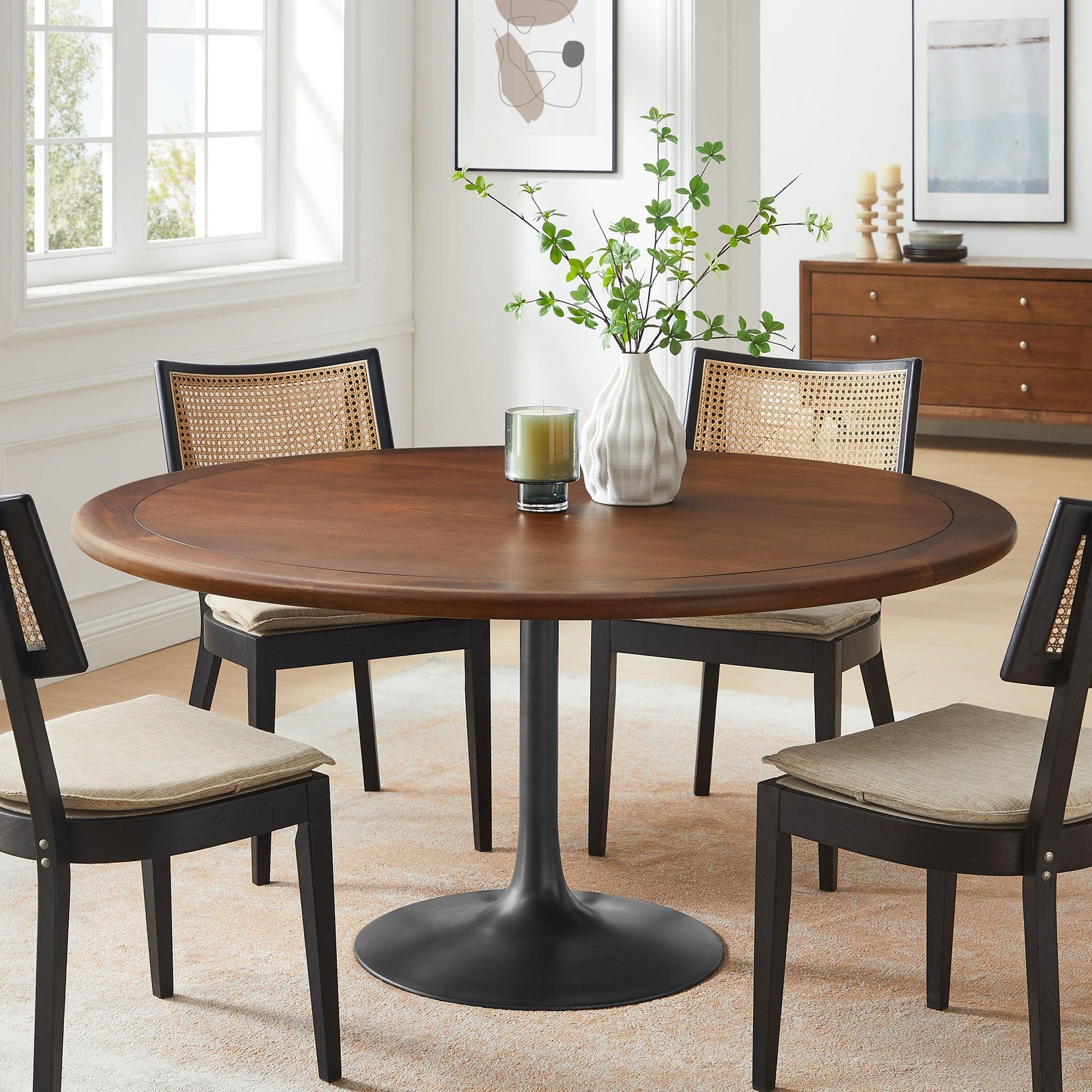Lippa 60" Round Pedestal Solid Wood and Metal Dining Table by Modway FredCo