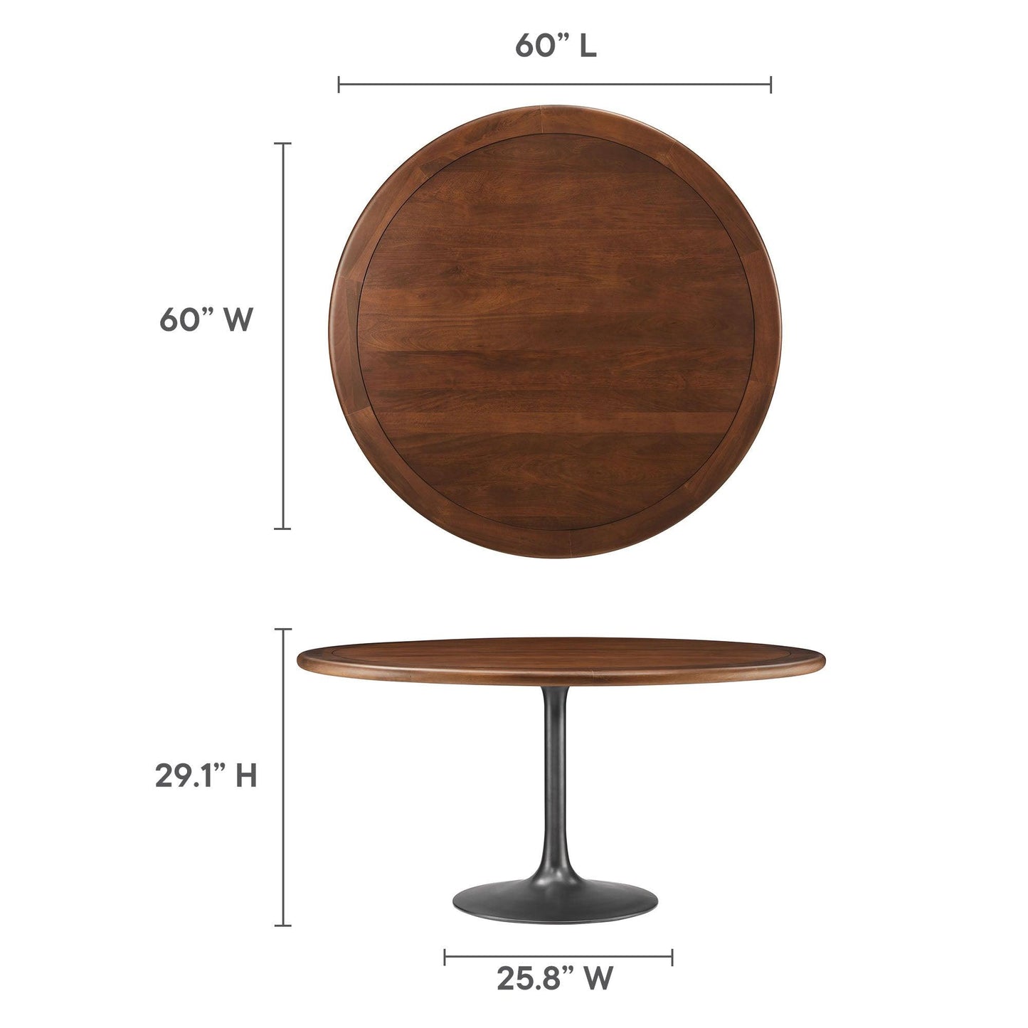 Lippa 60" Round Pedestal Solid Wood and Metal Dining Table by Modway FredCo