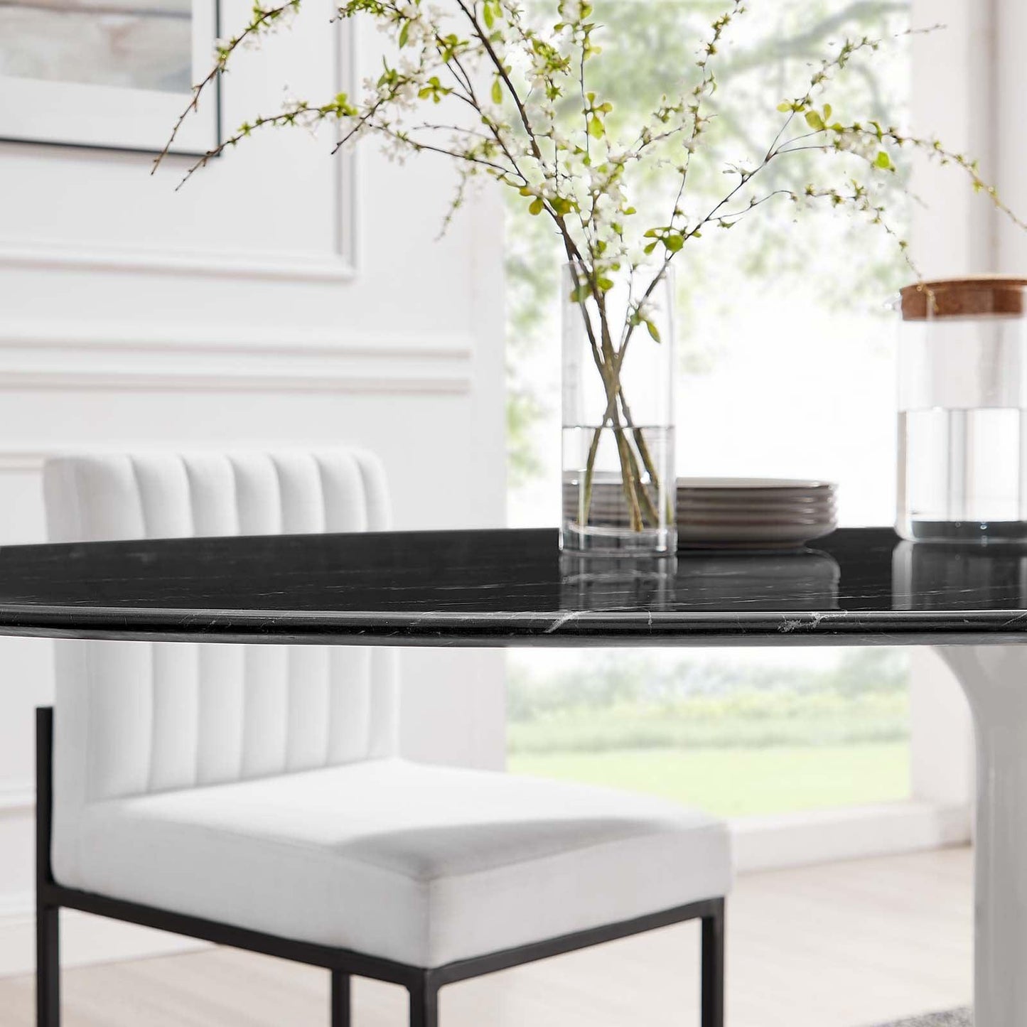 Lippa 78" Oval Artificial Marble Dining Table, EEI-5198 FredCo