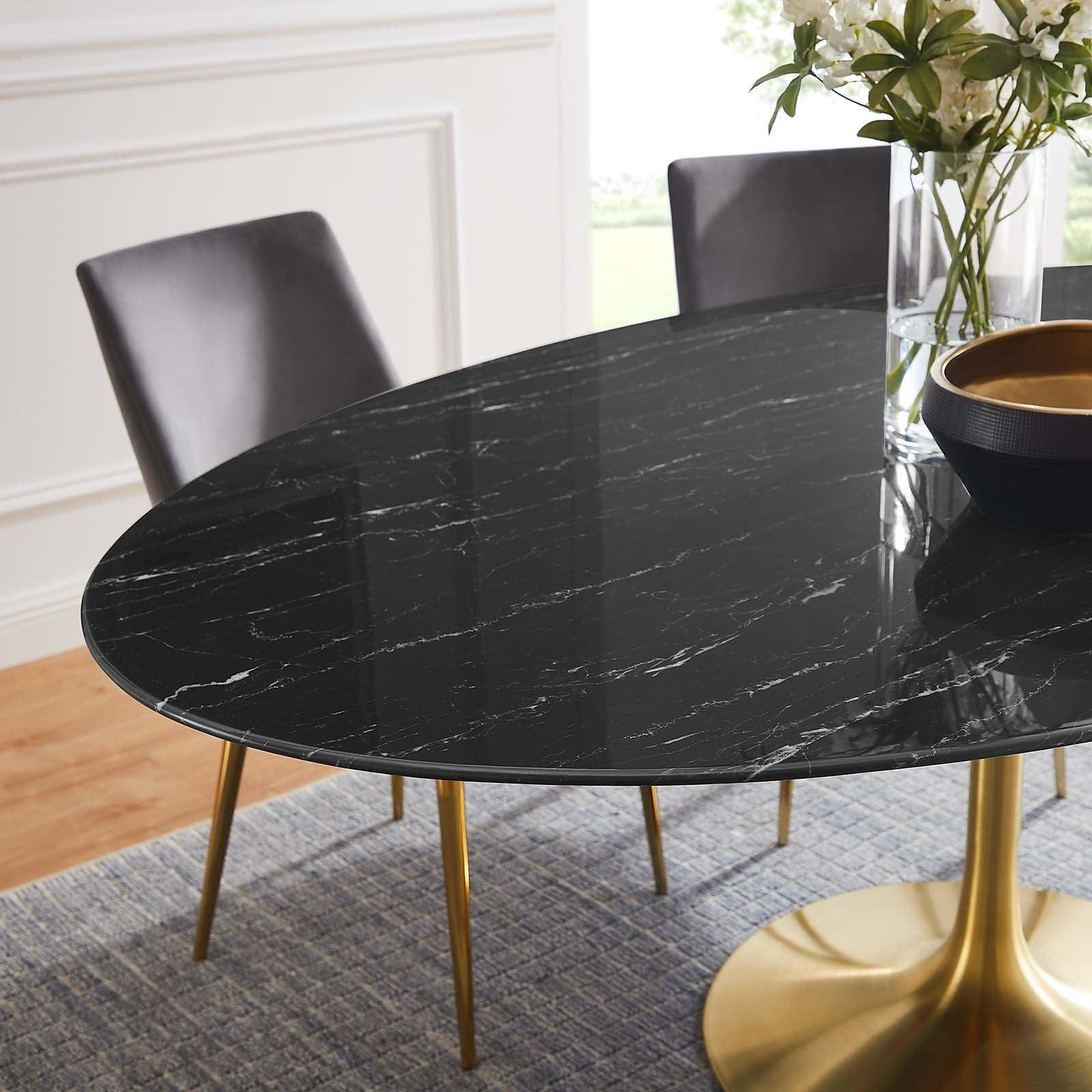 Lippa 78" Oval Artificial Marble Dining Table, EEI-5528 FredCo