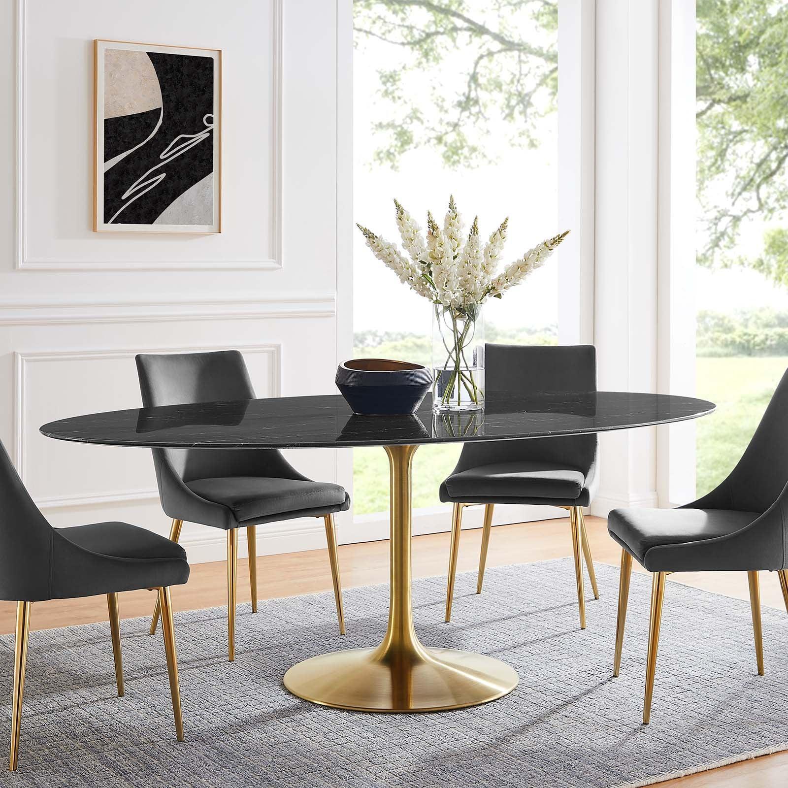 Lippa 78" Oval Artificial Marble Dining Table, EEI-5528 FredCo