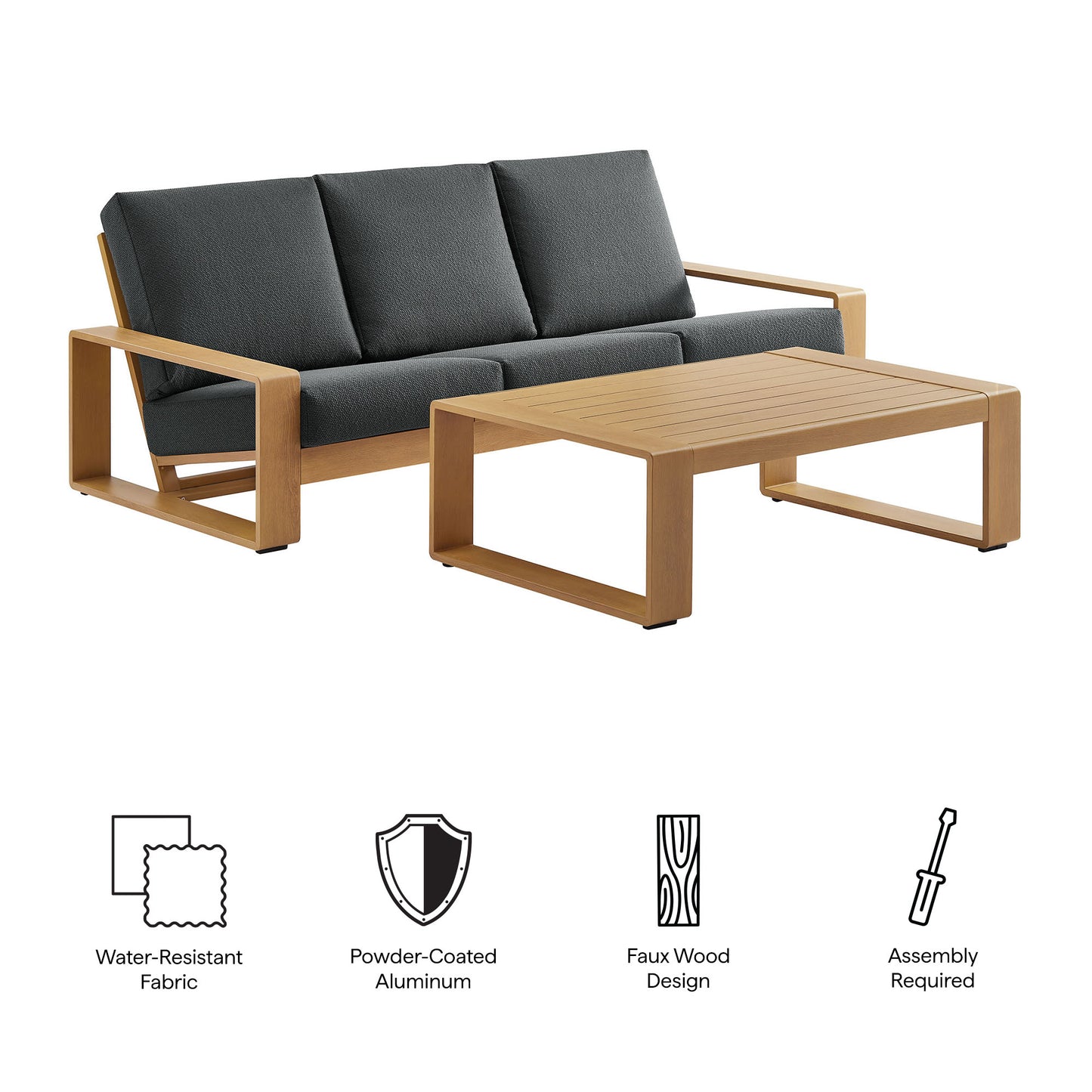 Lirienne 2-Piece Outdoor Patio Aluminum Faux Wood Furniture Set by Modway EEI-7304 FredCo