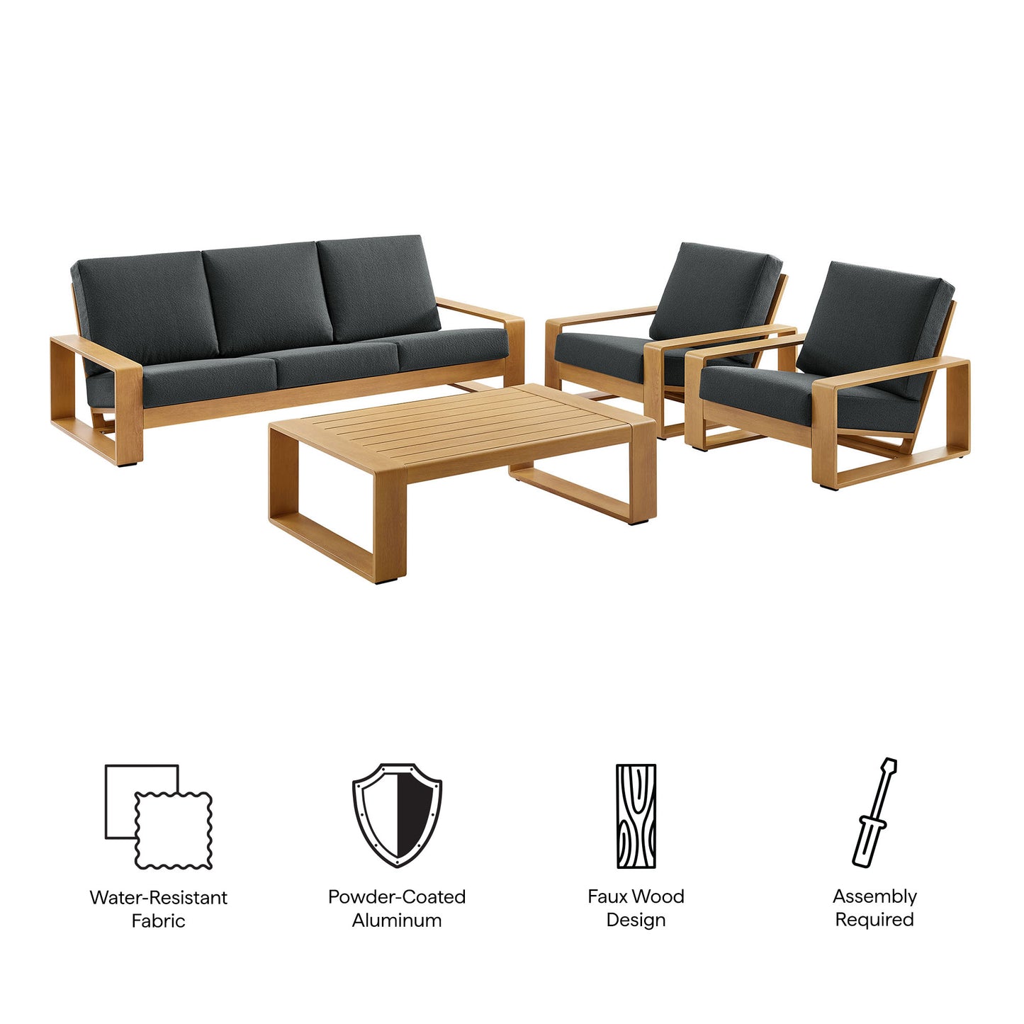 Lirienne 4-Piece Outdoor Patio Aluminum Faux Wood Furniture Set by Modway EEI-7309 FredCo