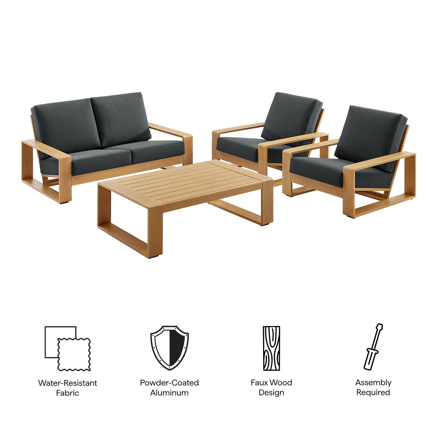 Lirienne 4-Piece Outdoor Patio Aluminum Faux Wood Furniture Set by Modway EEI-7322 FredCo