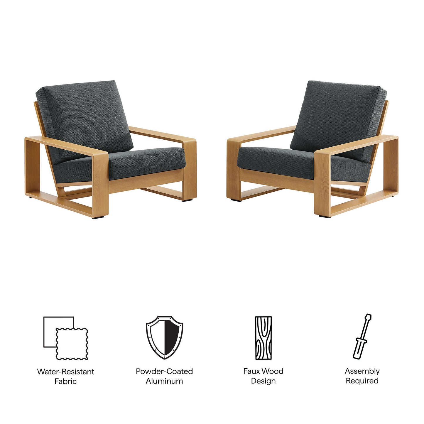 Lirienne Outdoor Patio Aluminum Faux Wood Armchairs Set of 2 by Modway EEI-7305 FredCo