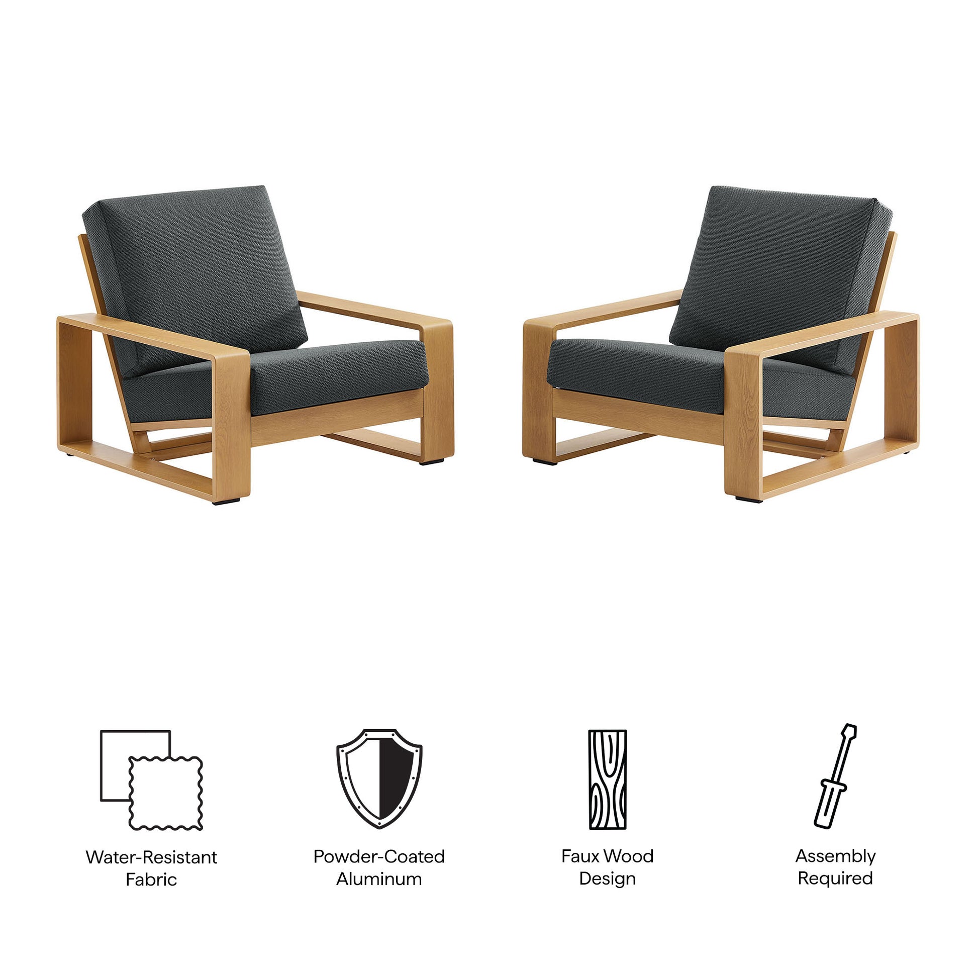 Lirienne Outdoor Patio Aluminum Faux Wood Armchairs Set of 2 by Modway EEI-7305 FredCo