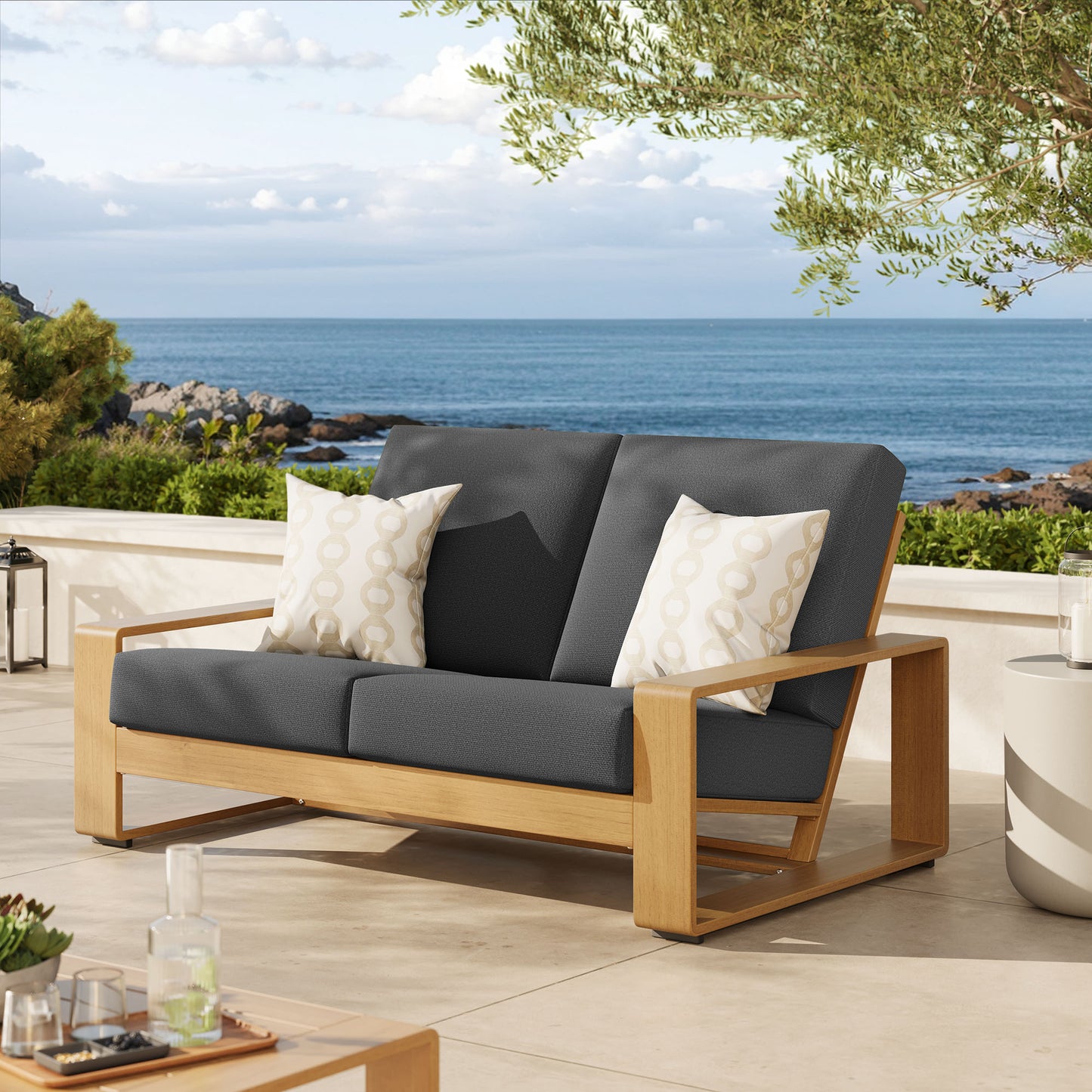 Lirienne Outdoor Patio Aluminum Faux Wood Loveseat by Modway EEI-7297 FredCo