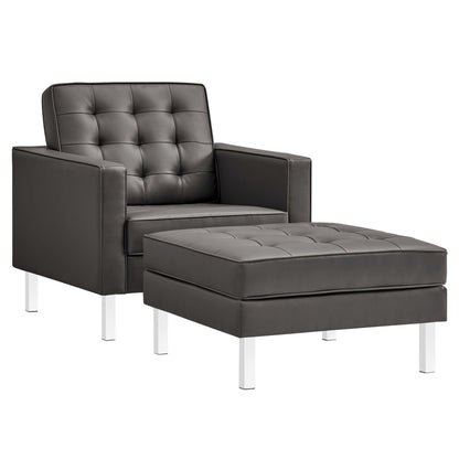 Loft Tufted Vegan Leather Armchair and Ottoman Set by Modway FredCo