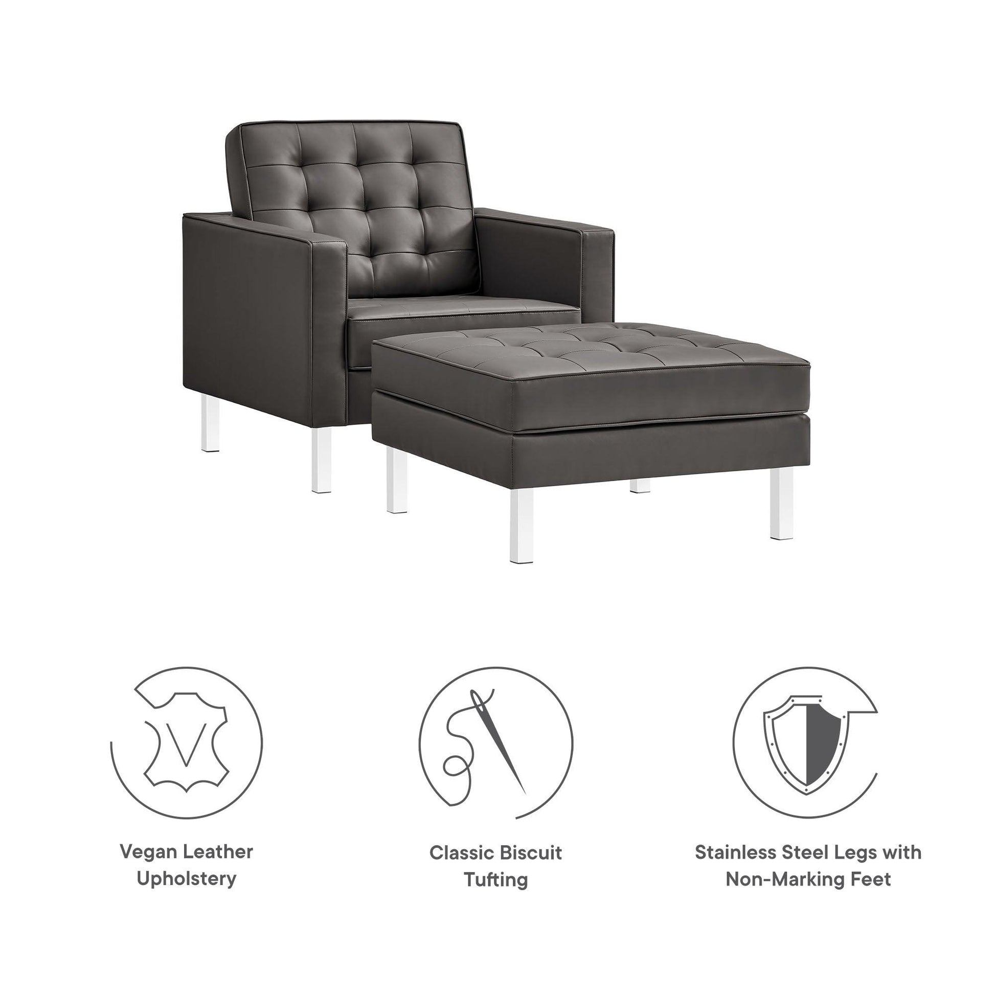Loft Tufted Vegan Leather Armchair and Ottoman Set by Modway FredCo