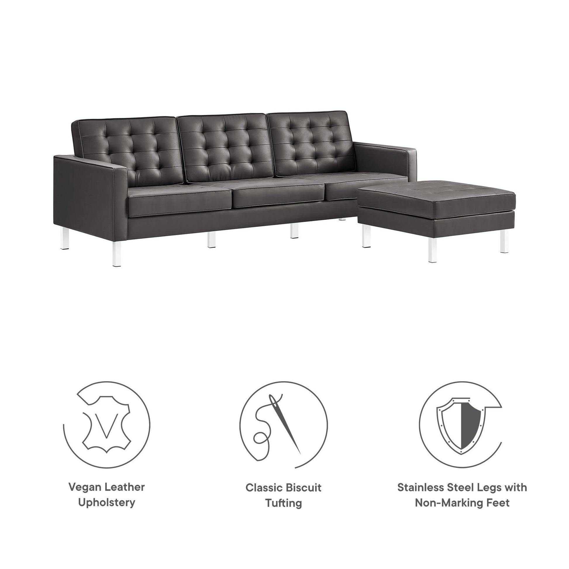 Loft Tufted Vegan Leather Sofa and Ottoman Set by Modway FredCo