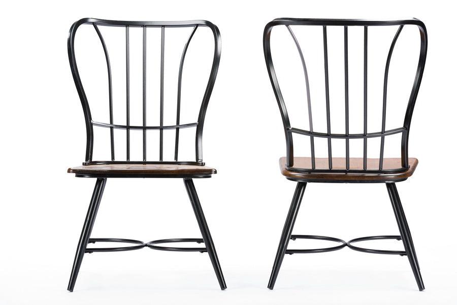 Longford "Dark-Walnut" Wood and Black Metal Vintage Industrial Dining Chair (Set of 2) FredCo