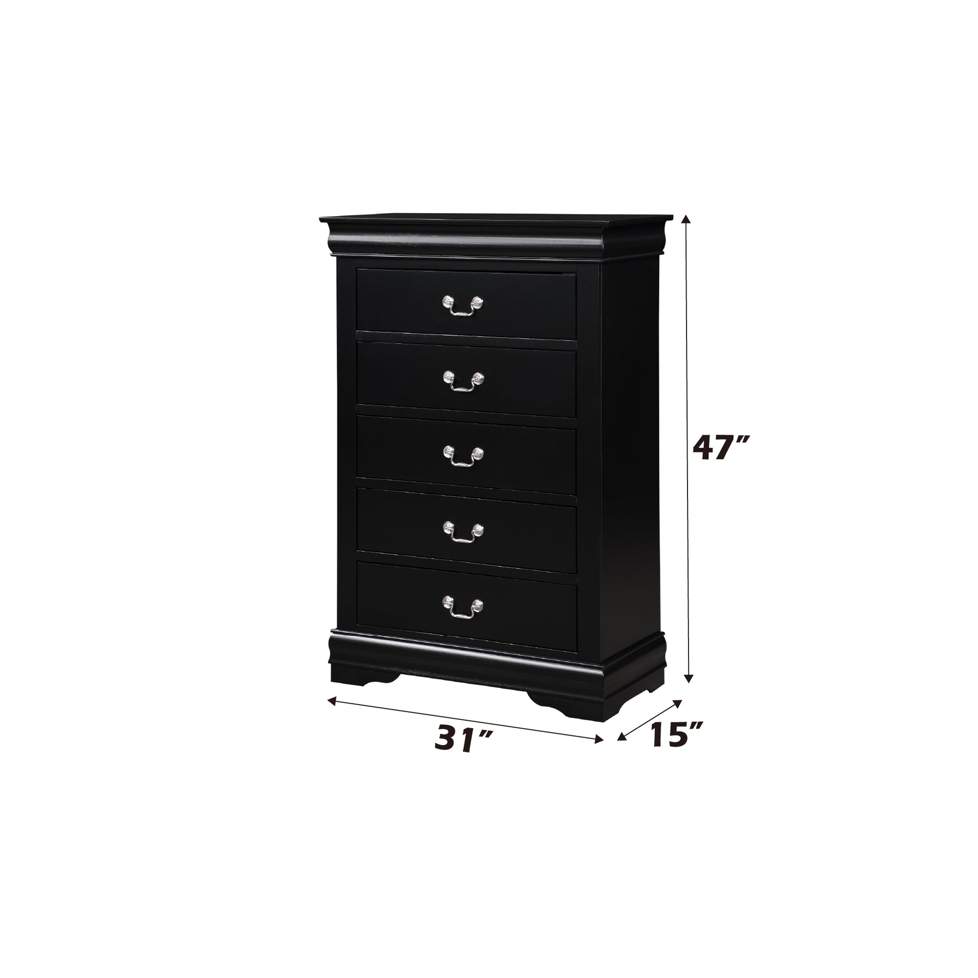 Louis Philippe Black Finish 4PCS Bedroom Set (Twin Bed, No Mirror) FredCo