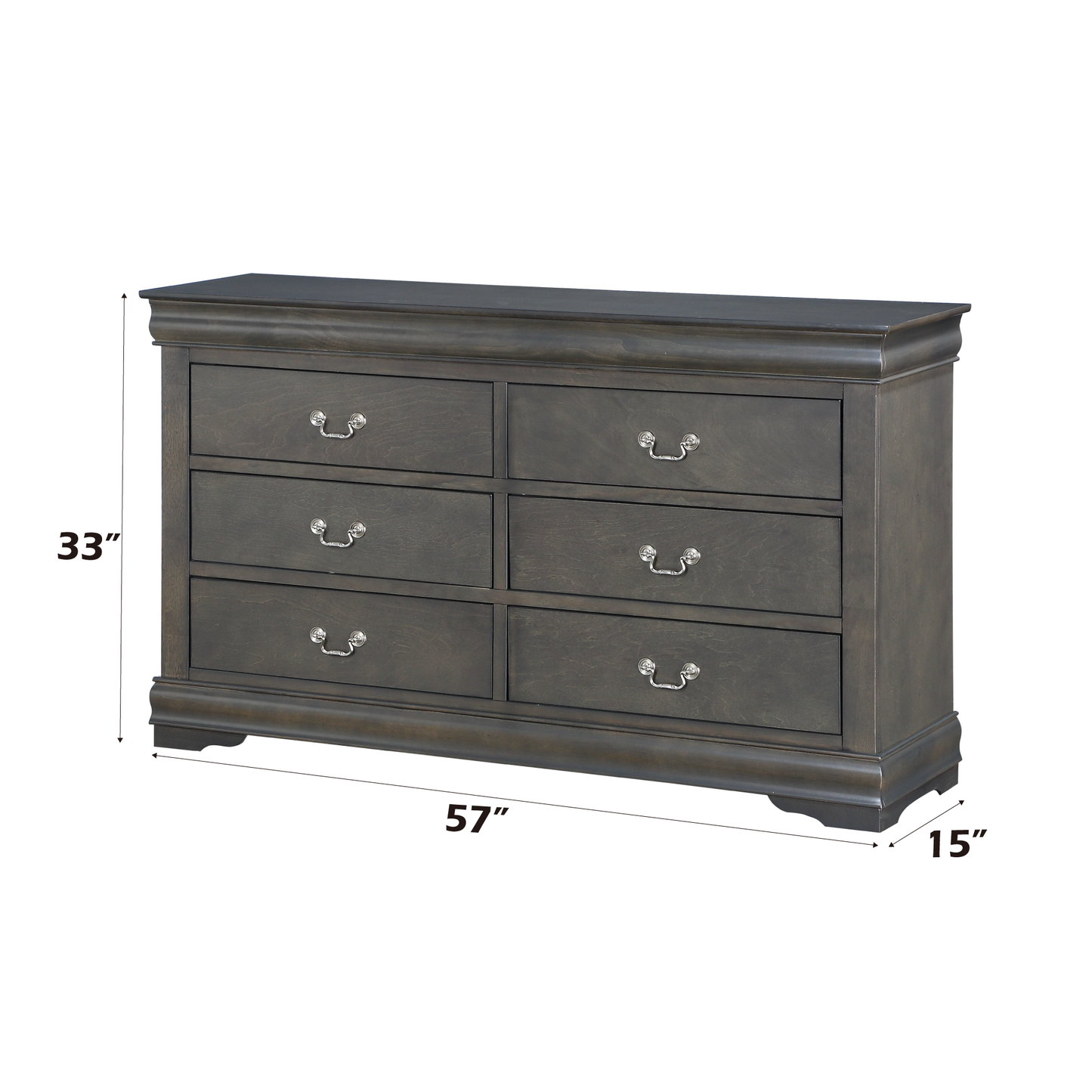Louis Philippe Dark Gray Finish 4 PCS Bedroom Set (E. King) FredCo