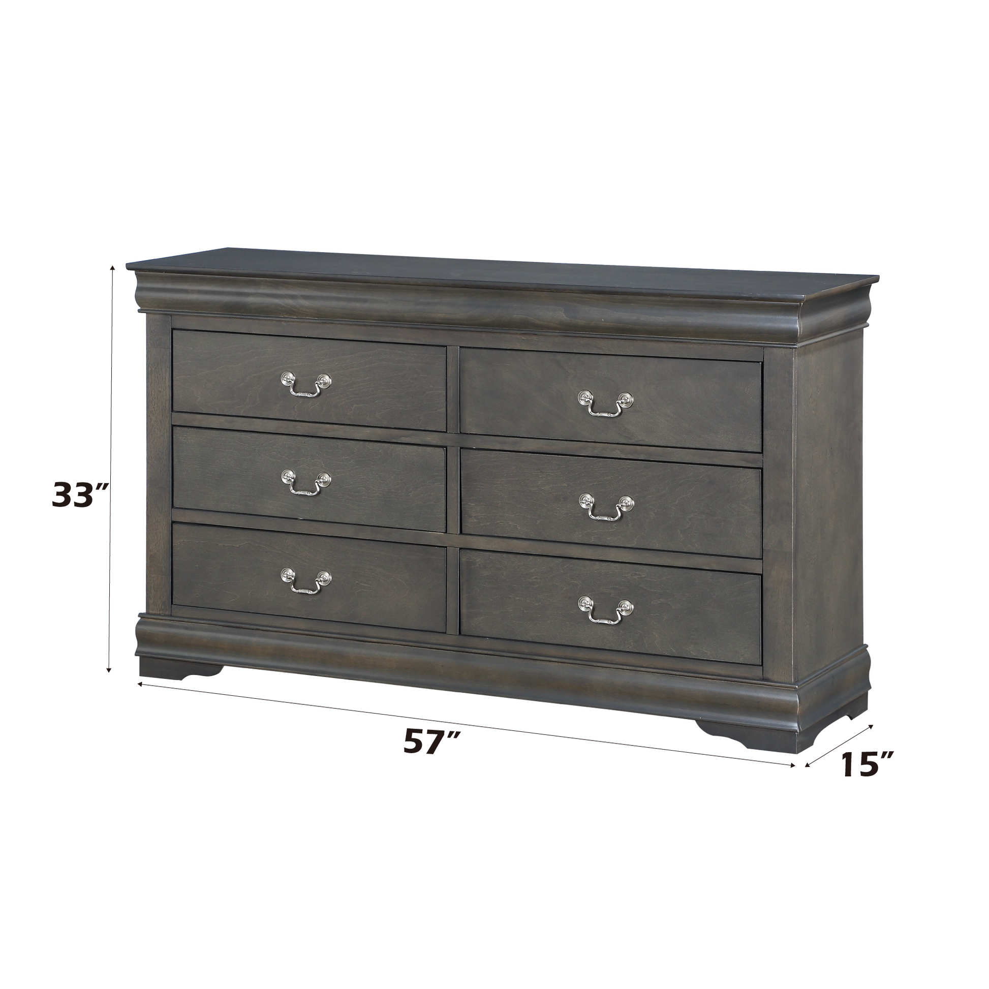 Louis Philippe Dark Gray Finish 4 PCS Bedroom Set (E. King) FredCo