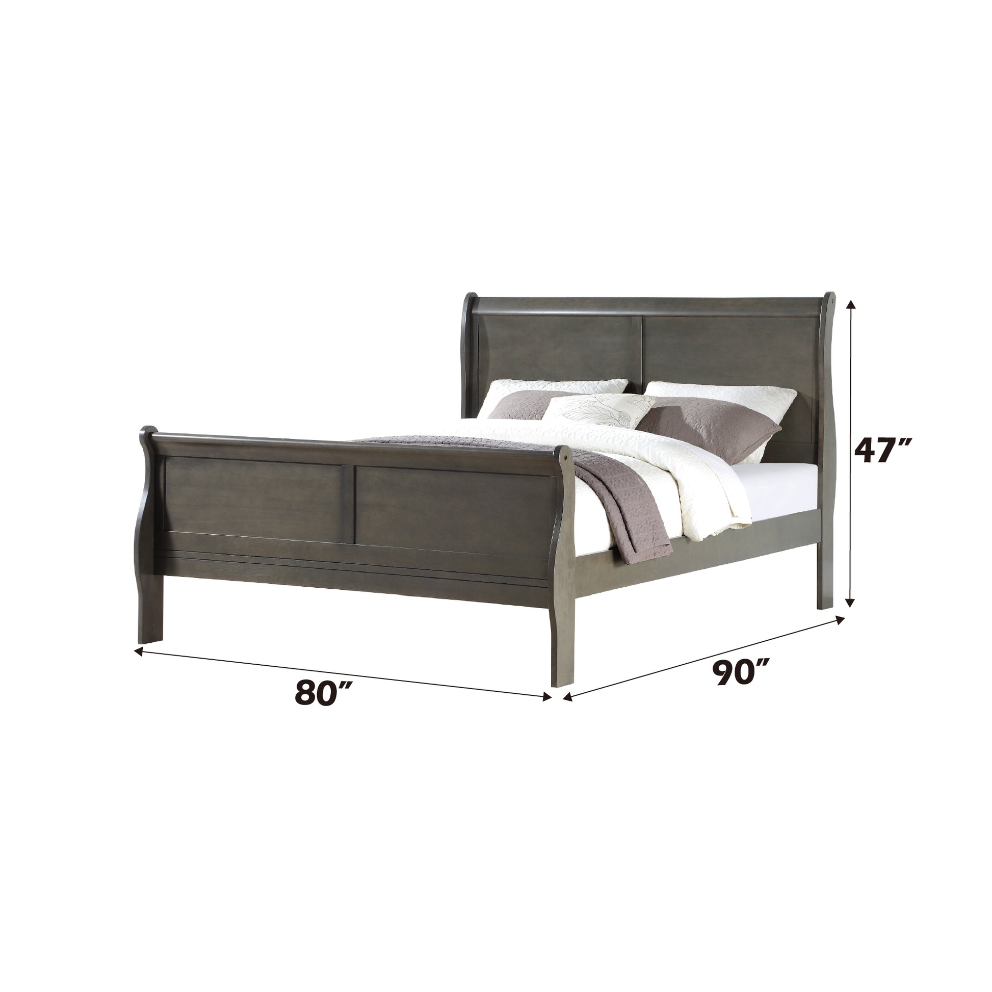 Louis Philippe Dark Gray Finish 4 PCS Bedroom Set (E. King) FredCo