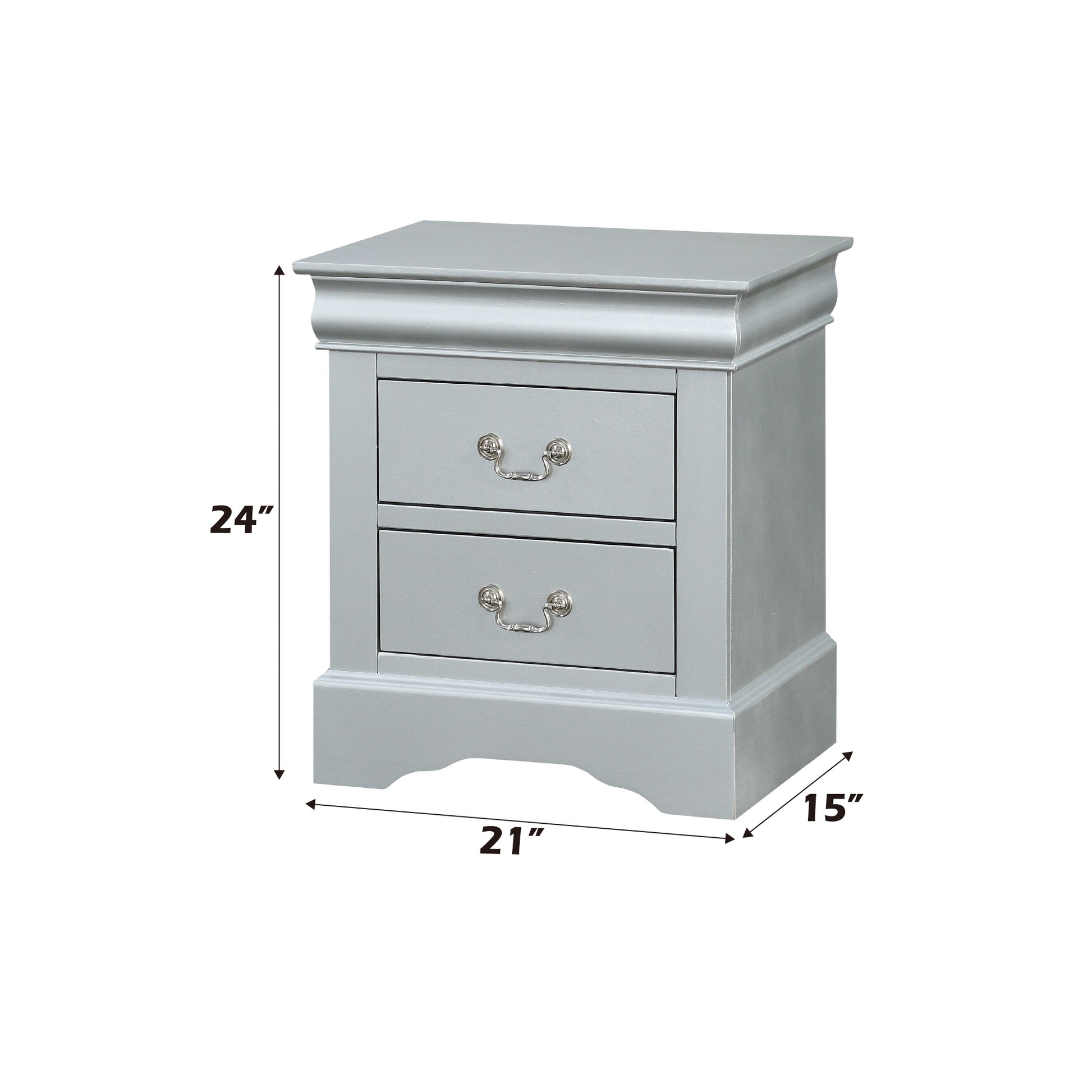 Louis Philippe Platinum Finish 4 PCS Bedroom Set(Queen Bed, No Mirror) FredCo