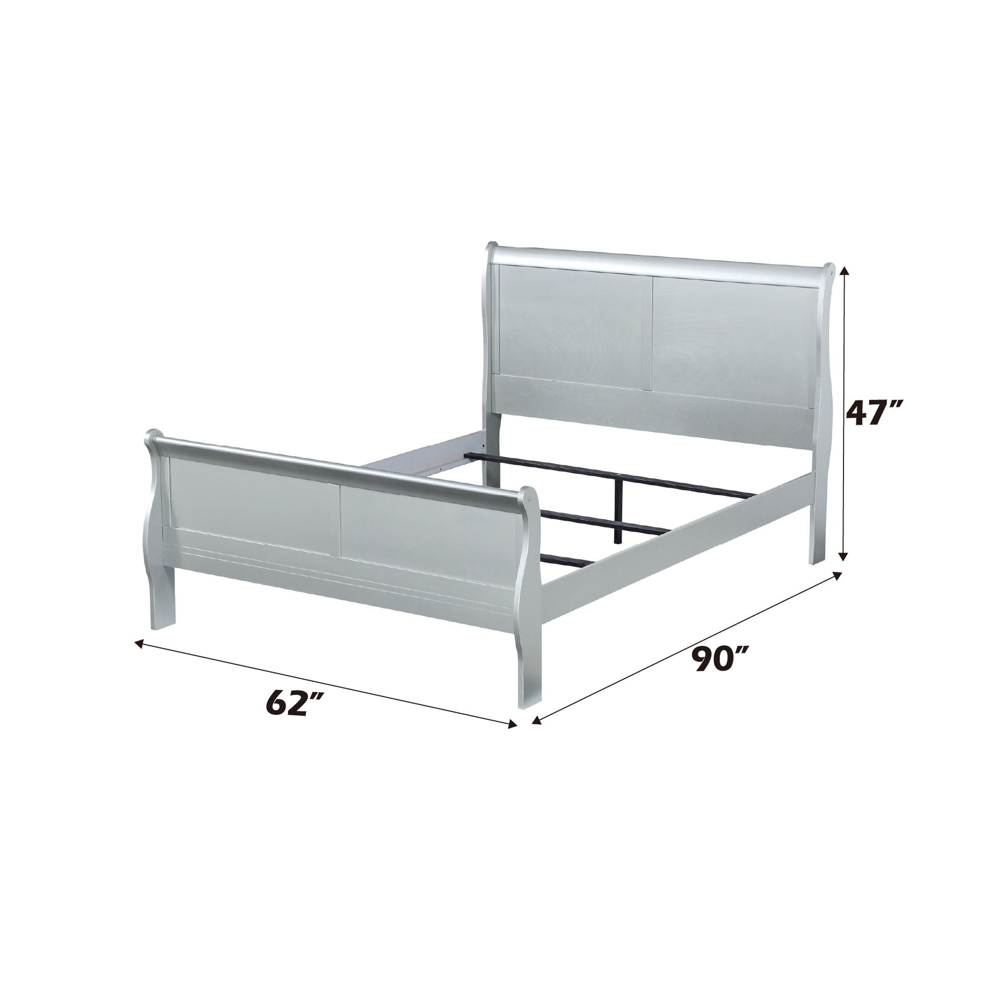 Louis Philippe Platinum Finish 4 PCS Bedroom Set(Queen Bed, No Mirror) FredCo