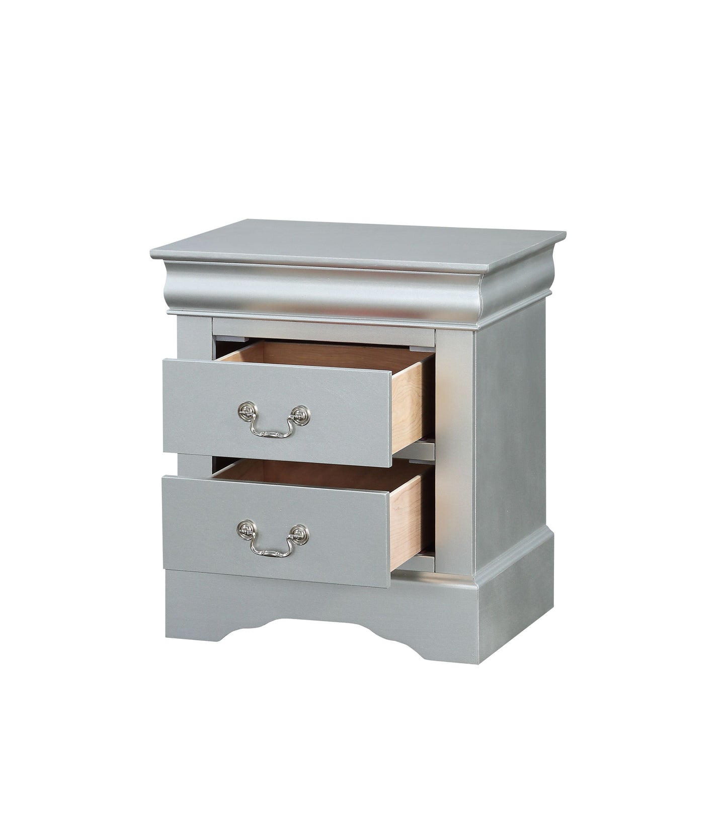 Louis Philippe Platinum Finish 4 PCS Bedroom Set(Queen Bed, No Mirror) FredCo