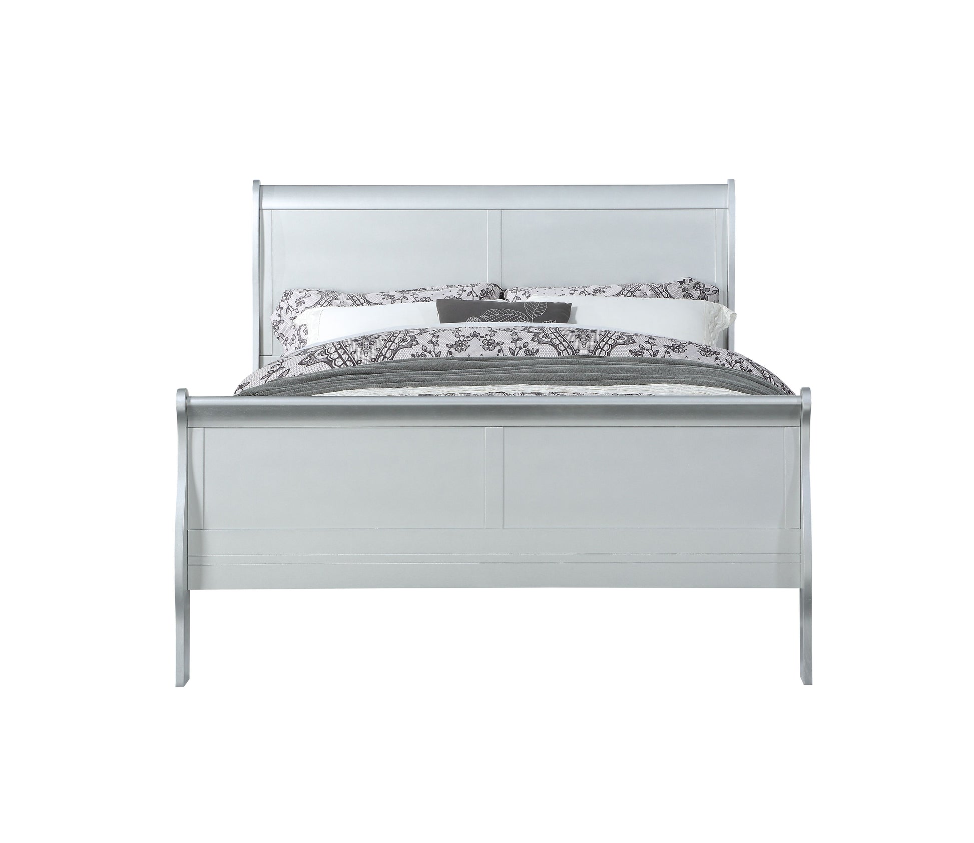 Louis Philippe Platinum Finish 4 PCS Bedroom Set(Queen Bed, No Mirror) FredCo