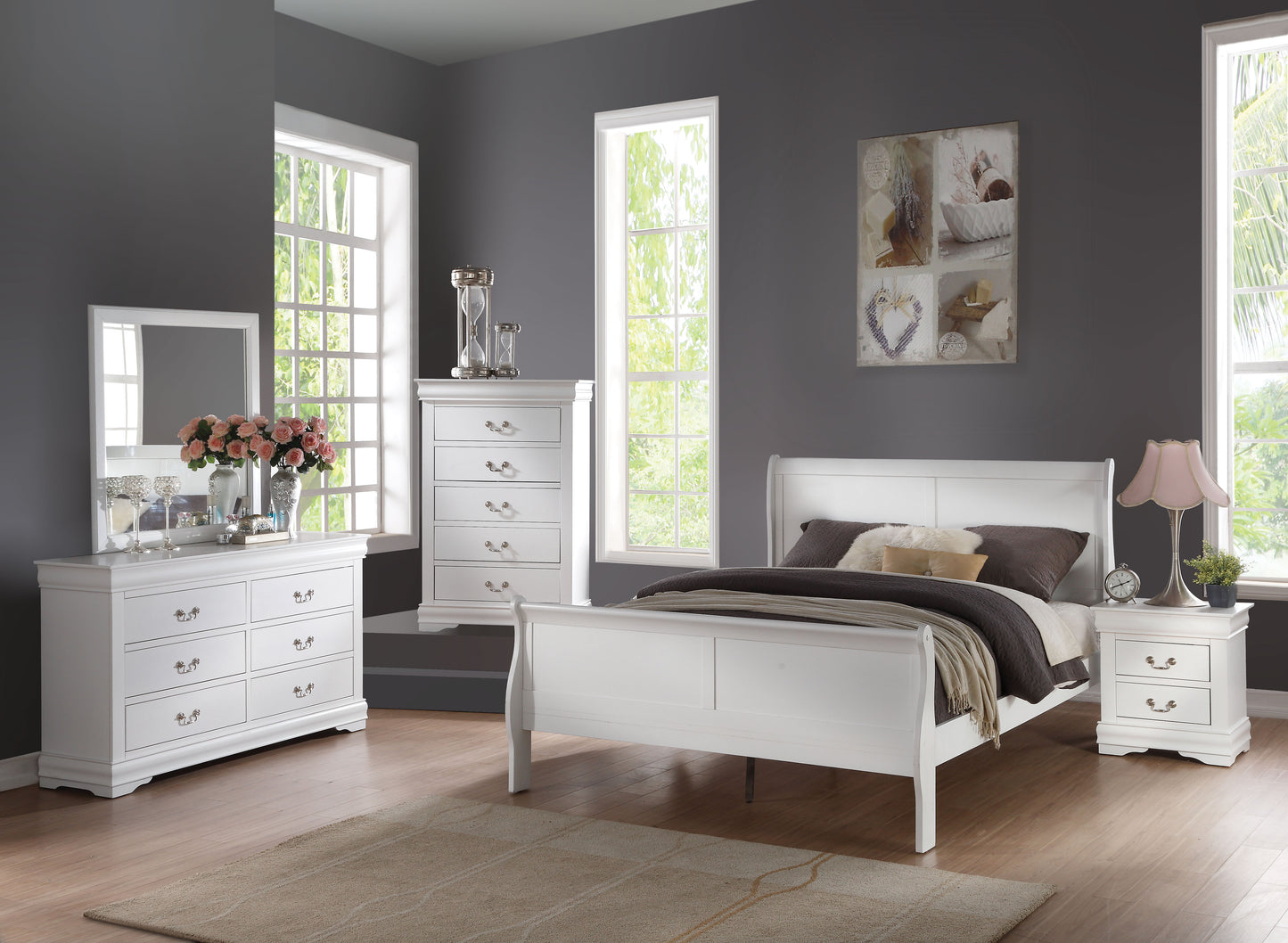 Louis Philippe White Finish 4 PCS Bedroom Set (E. King) FredCo