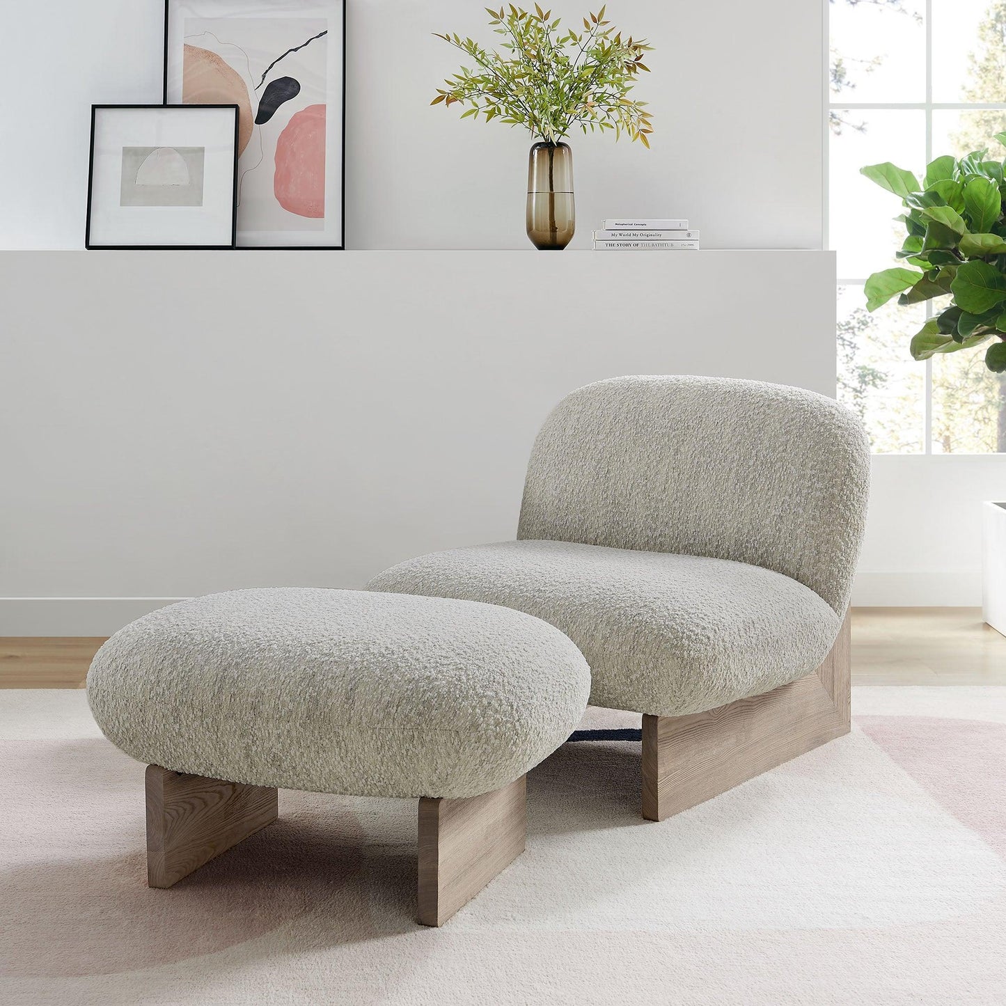 Loyal Boucle Fabric Accent Chair and Ottoman Set by Modway FredCo