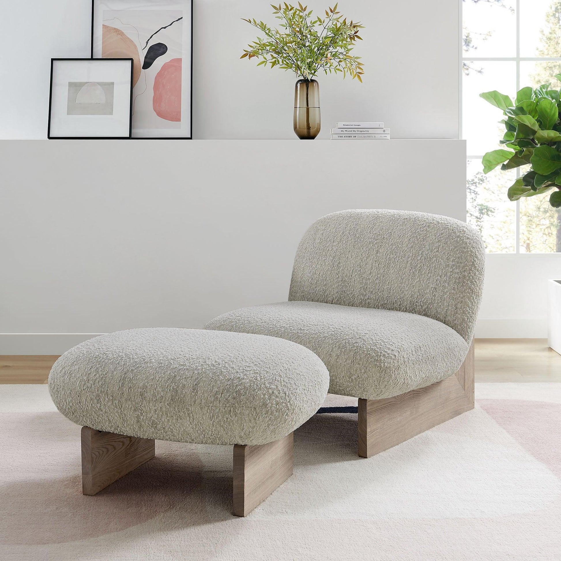 Loyal Boucle Fabric Accent Chair and Ottoman Set by Modway FredCo