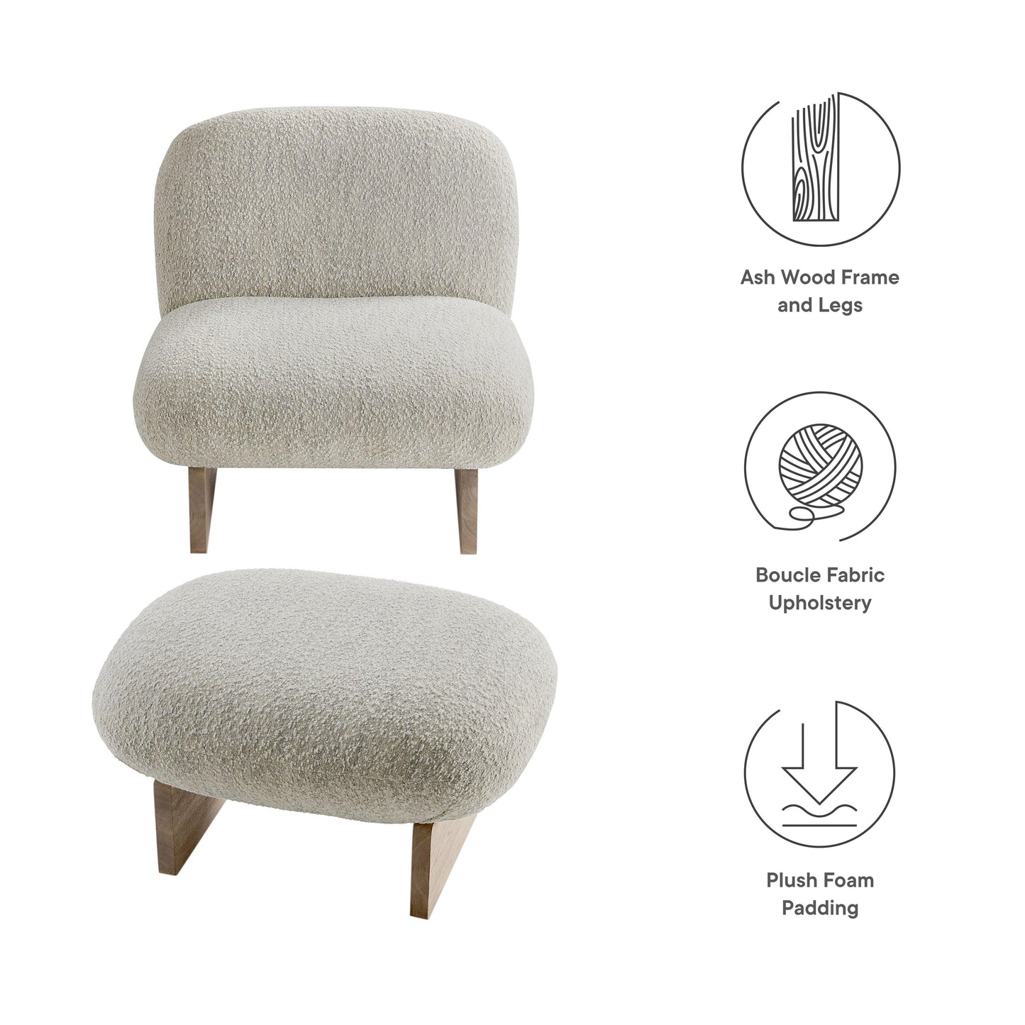 Loyal Boucle Fabric Accent Chair and Ottoman Set by Modway FredCo