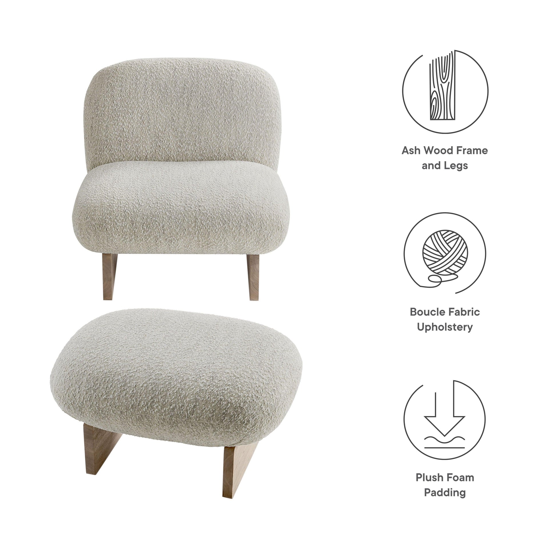 Loyal Boucle Fabric Accent Chair and Ottoman Set by Modway FredCo