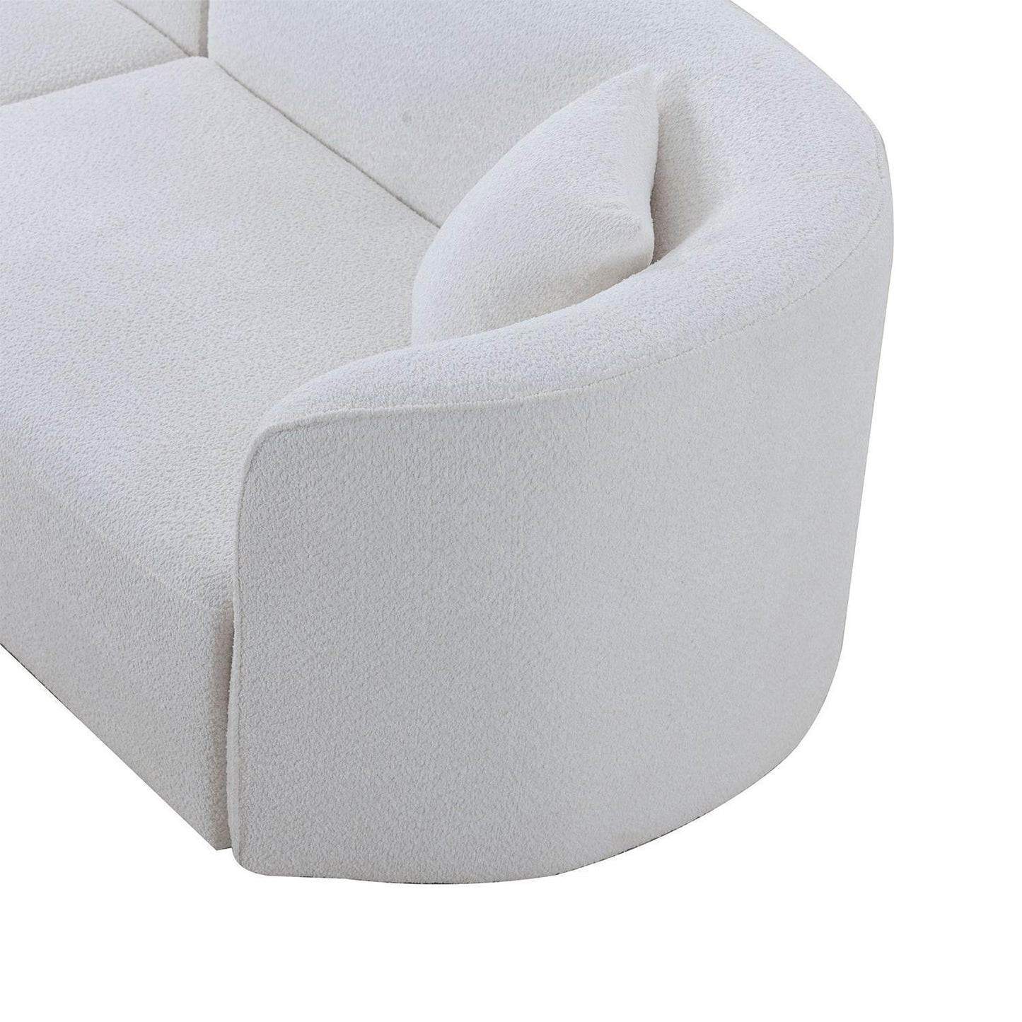 Luxury Modern Style Curved Sofa with Chaise 2-Piece Set, Boucle Couch, White FredCo